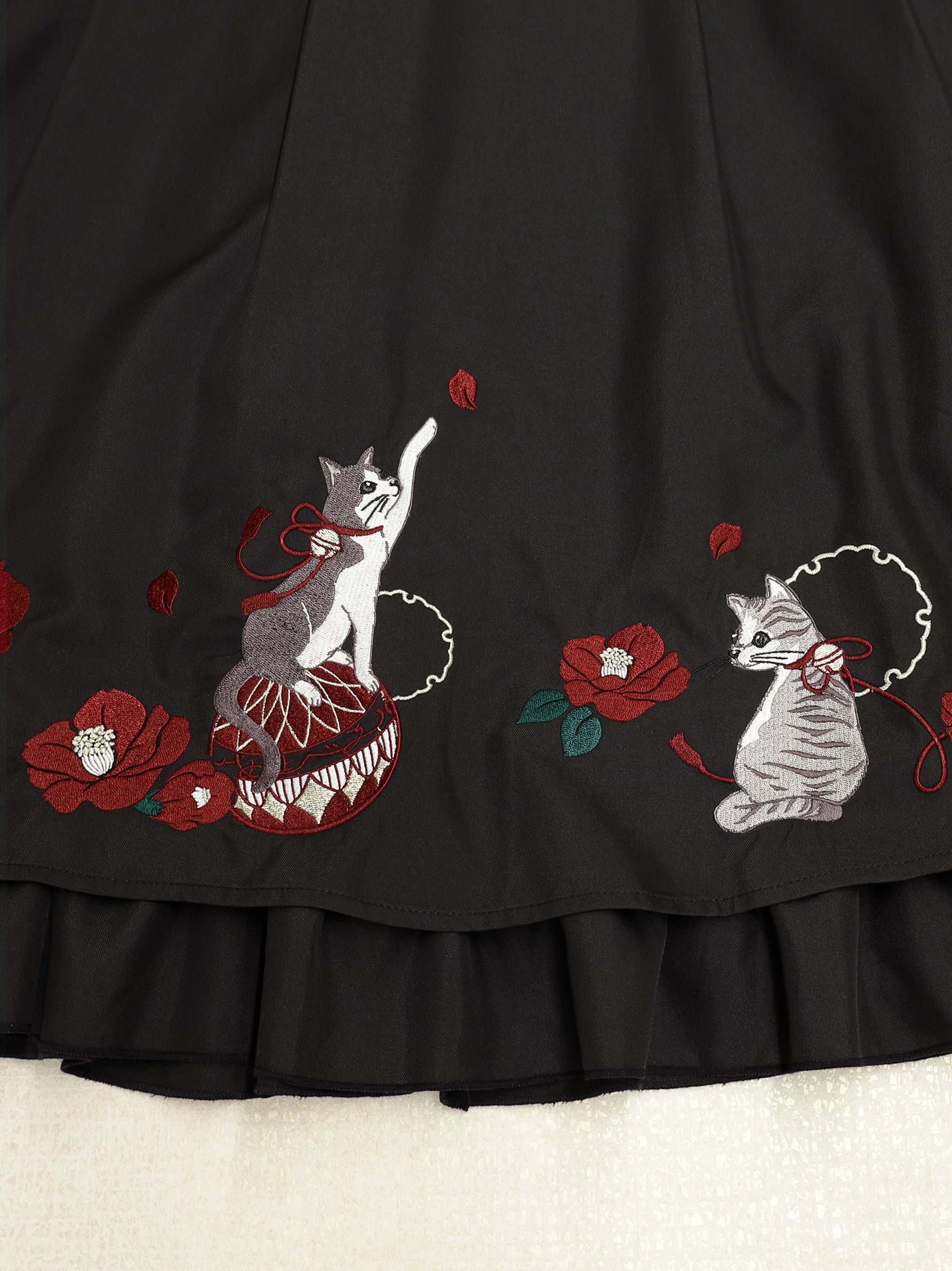 ◆受注生産アイテム◆椿と猫の手まり唄和風スカート
