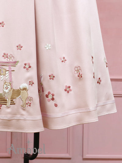 柴犬神社の春詣ロングスカート
