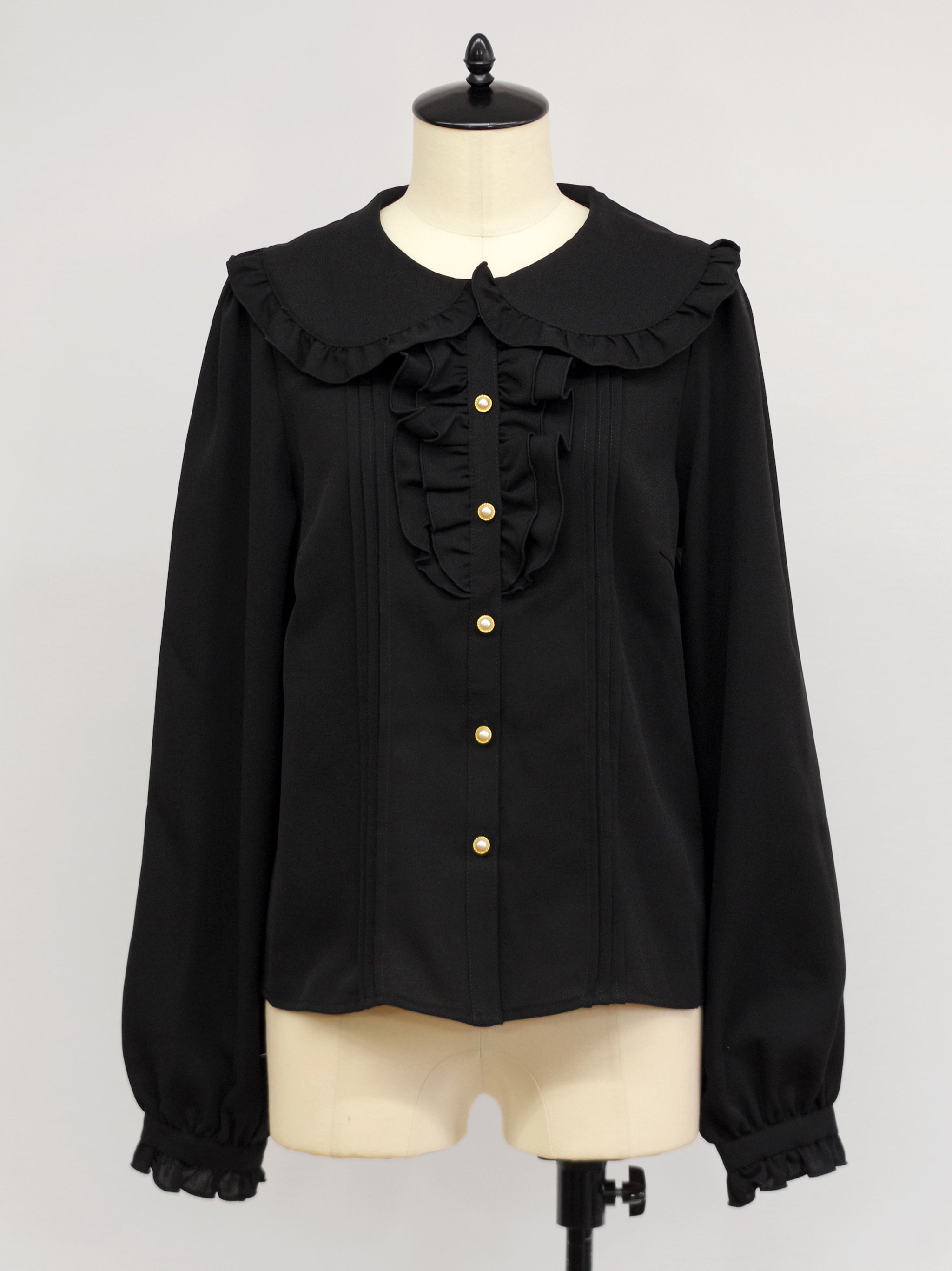 ダブルフリル丸襟長袖ブラウス ブラック(Black) FREE |Amavel(アマベル)公式サイト