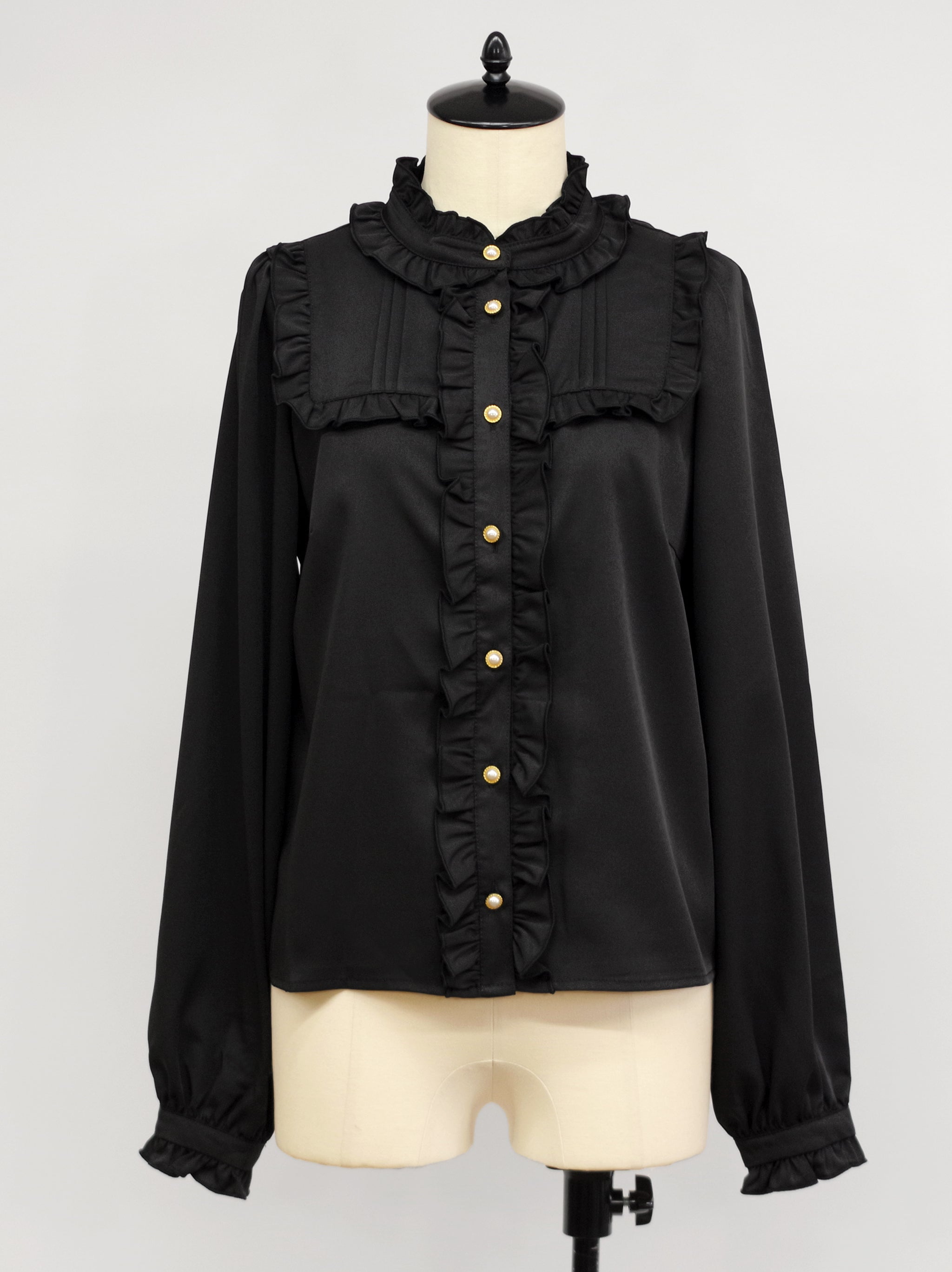 ヨーク切替スタンドフリル長袖ブラウス ブラック(Black) FREE |Amavel(アマベル)公式サイト