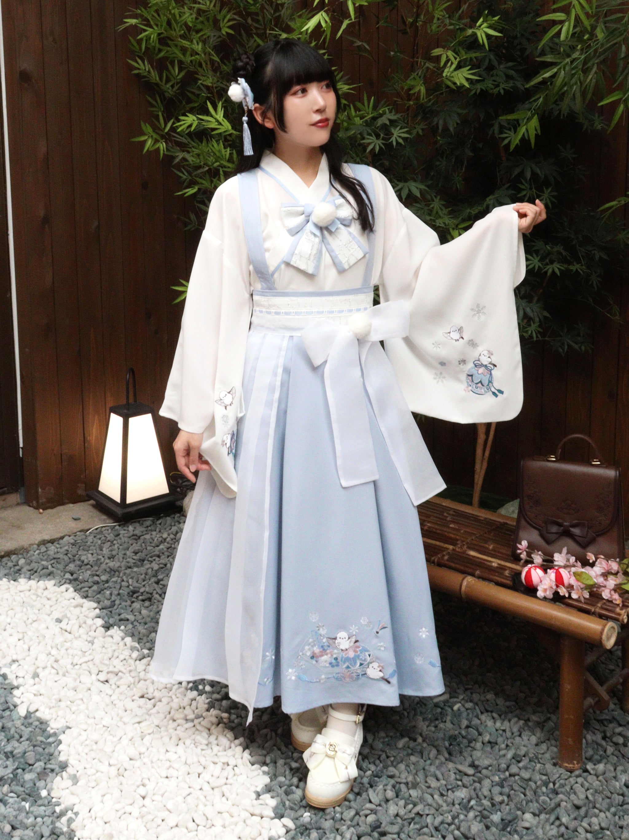 手まり遊びとシマエナガ 和風スカート サックス(SaxeBlue) FREE |Amavel(アマベル)公式サイト