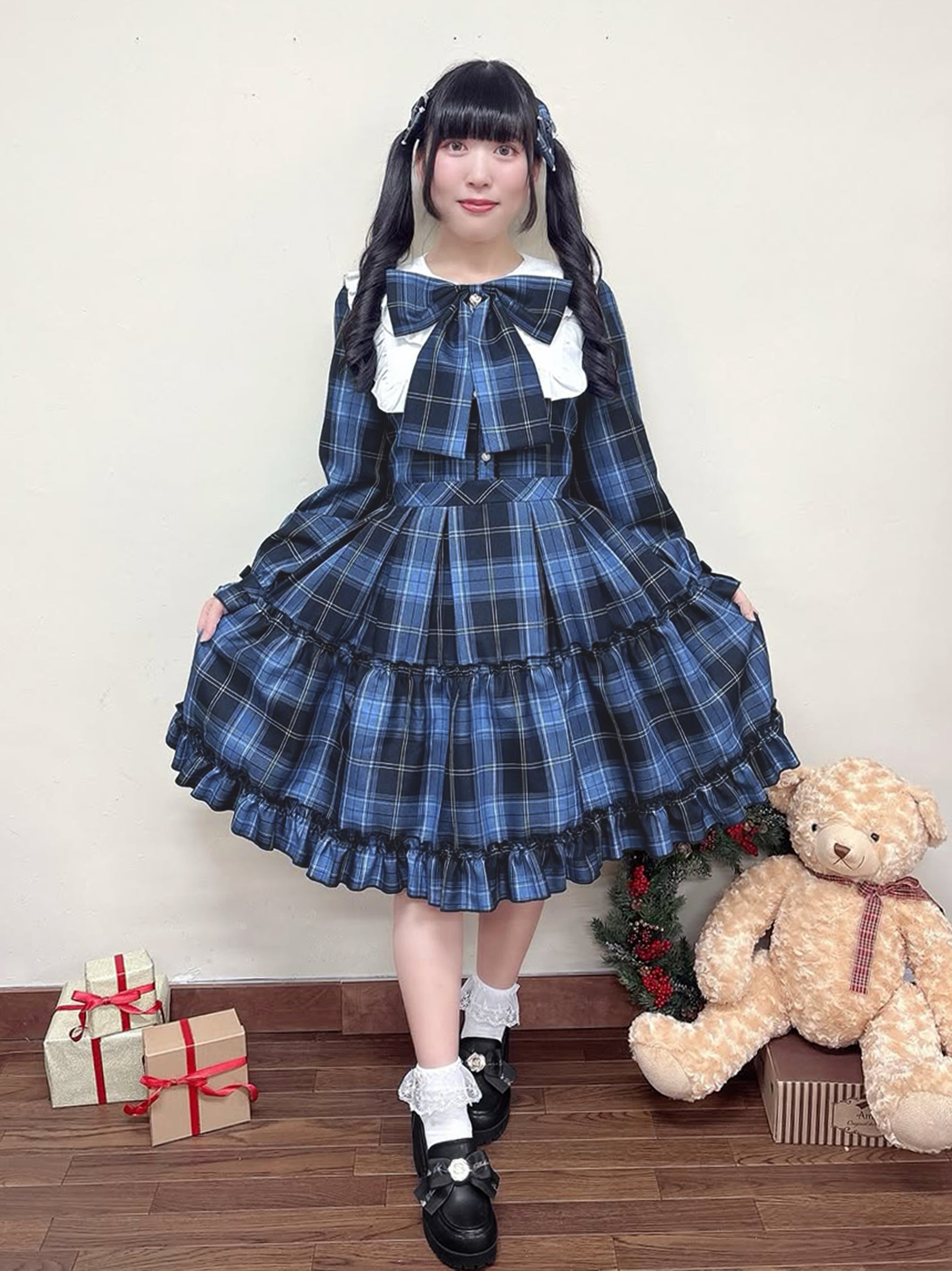 【メンバーズセール対象】Dolly Holidayチェックティアードワンピース (ミドル丈)