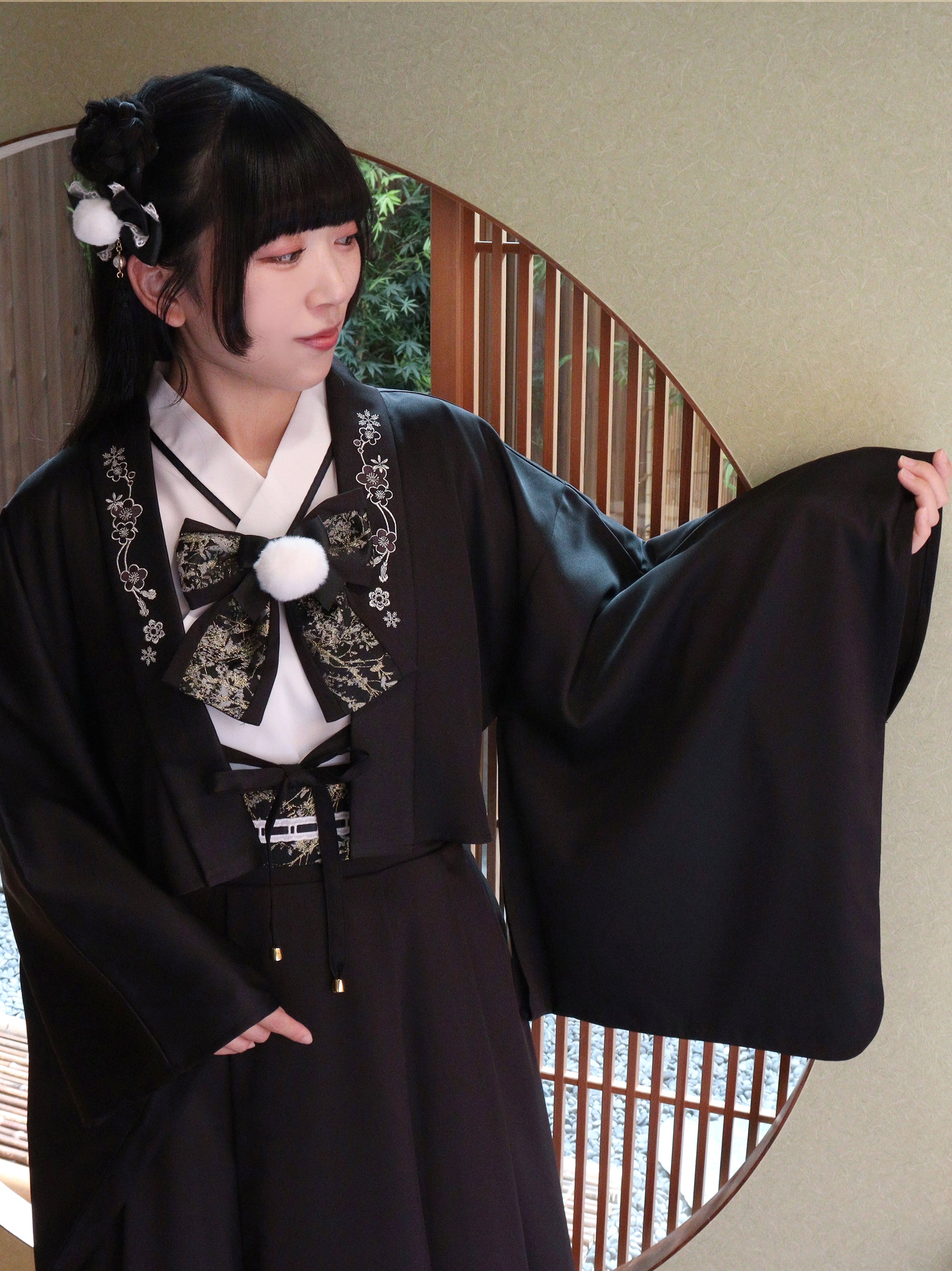 手まり遊びとシマエナガ 和風羽織 ブラック(Black) FREE |Amavel(アマベル)公式サイト