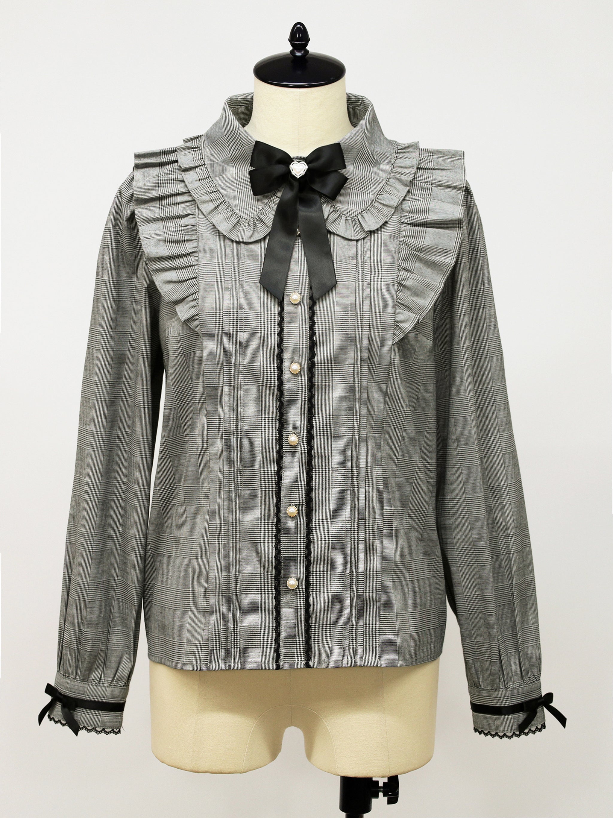 ハートビジューリボンブラウス チェック(Check) FREE |Amavel(アマベル)公式サイト