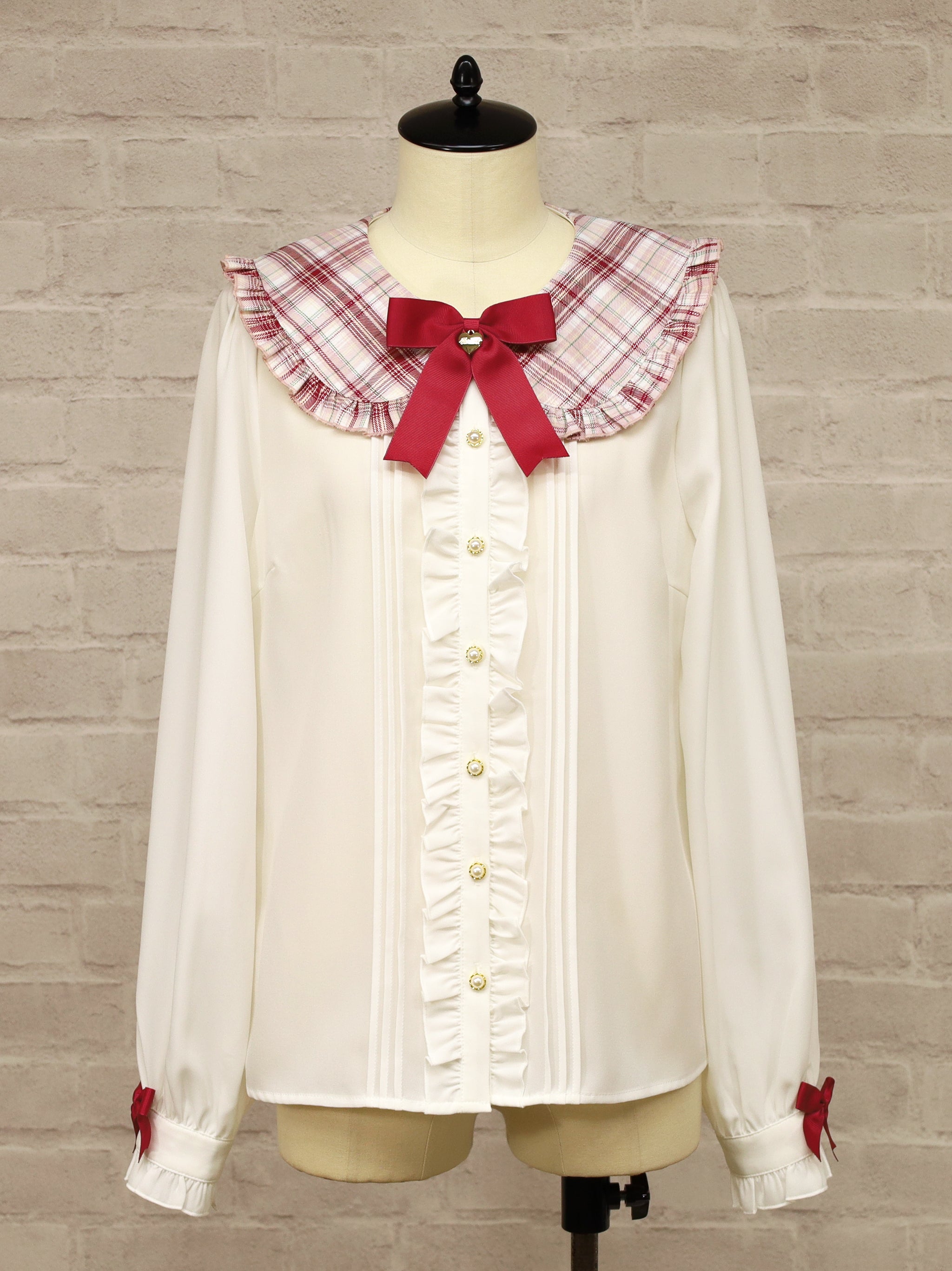 Plaid Collar リボンブラウス ボルドー(Bordeaux) FREE |Amavel(アマベル)公式サイト