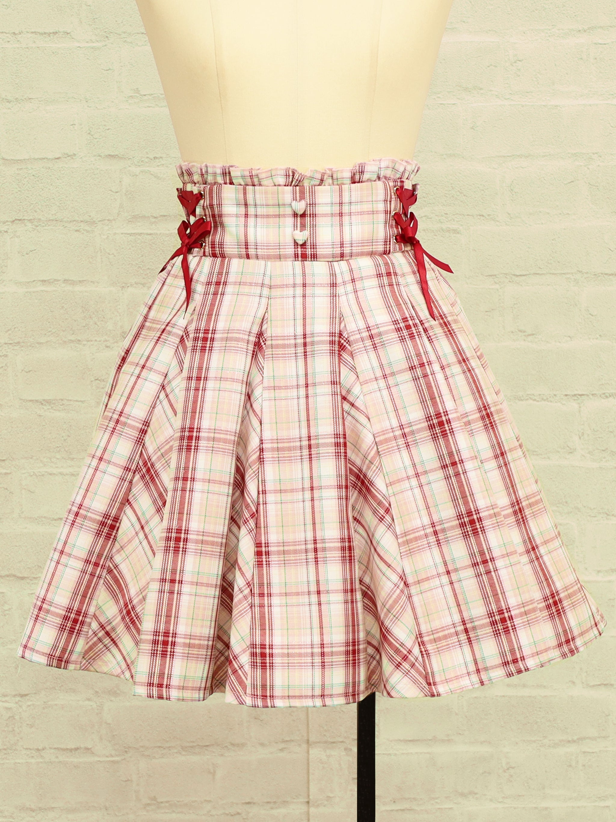 サイドレースアップはぎフレアチェックスカート ボルドー(Bordeaux) FREE |Amavel(アマベル)公式サイト