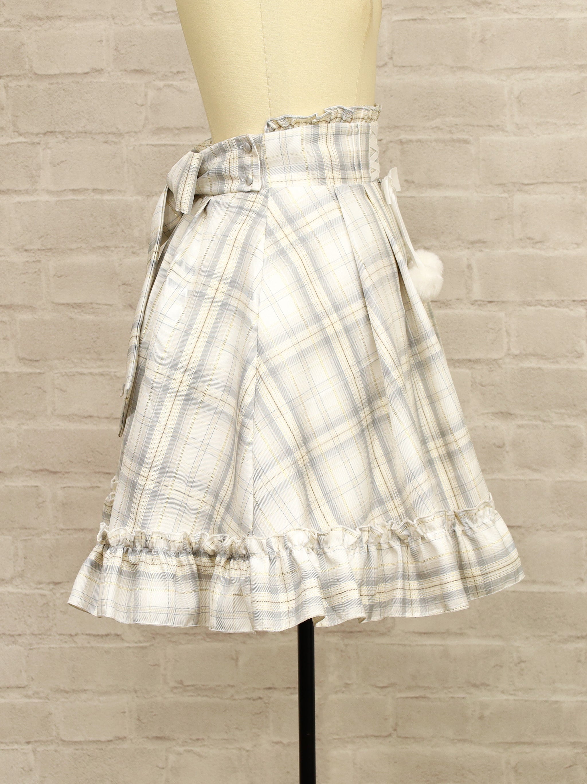ファーポン付チェックフリルスカート |Amavel(アマベル)公式サイト