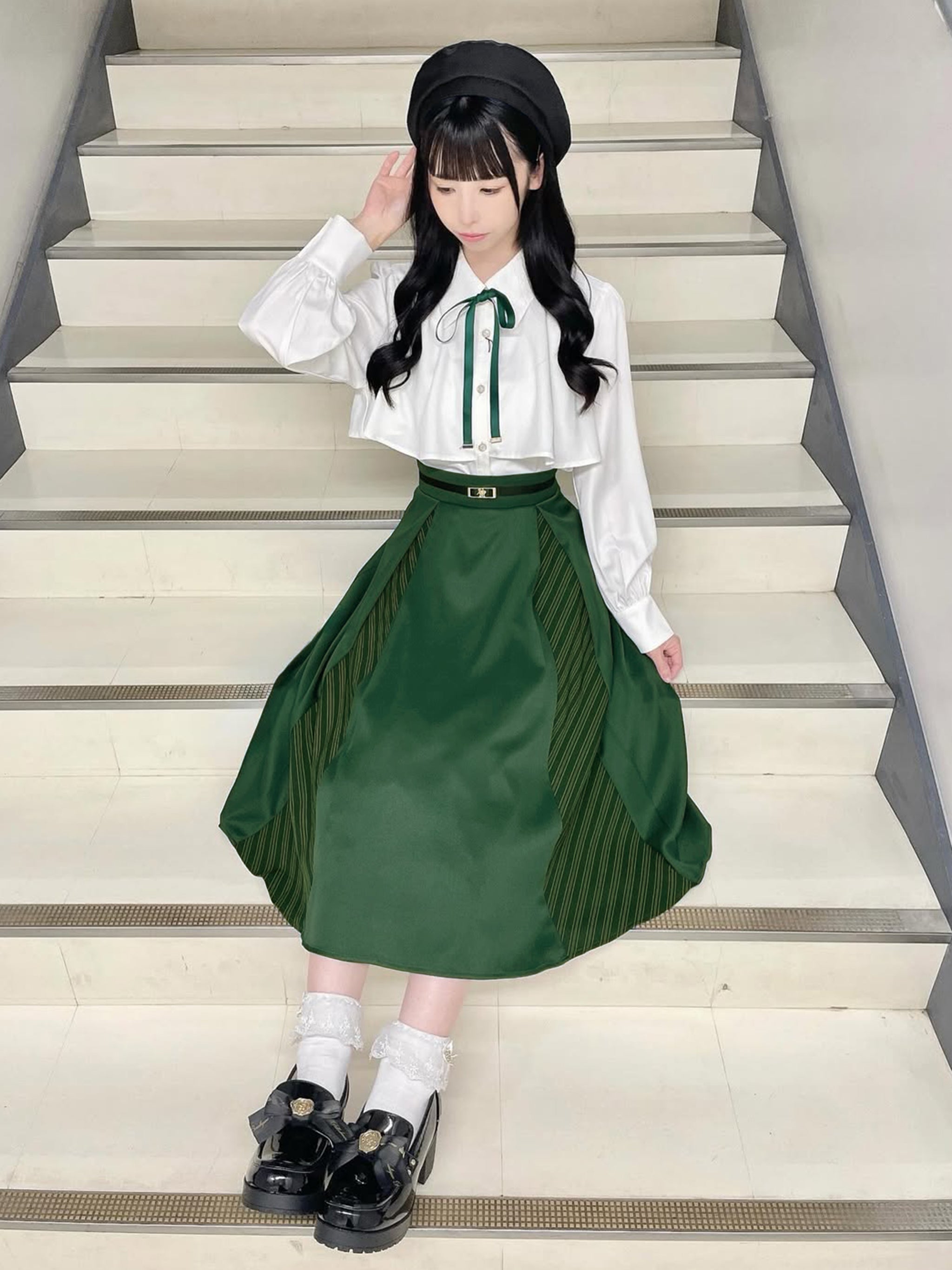 マチ切替ストライプミドル丈スカート グリーン(Green) FREE |Amavel(アマベル)公式サイト