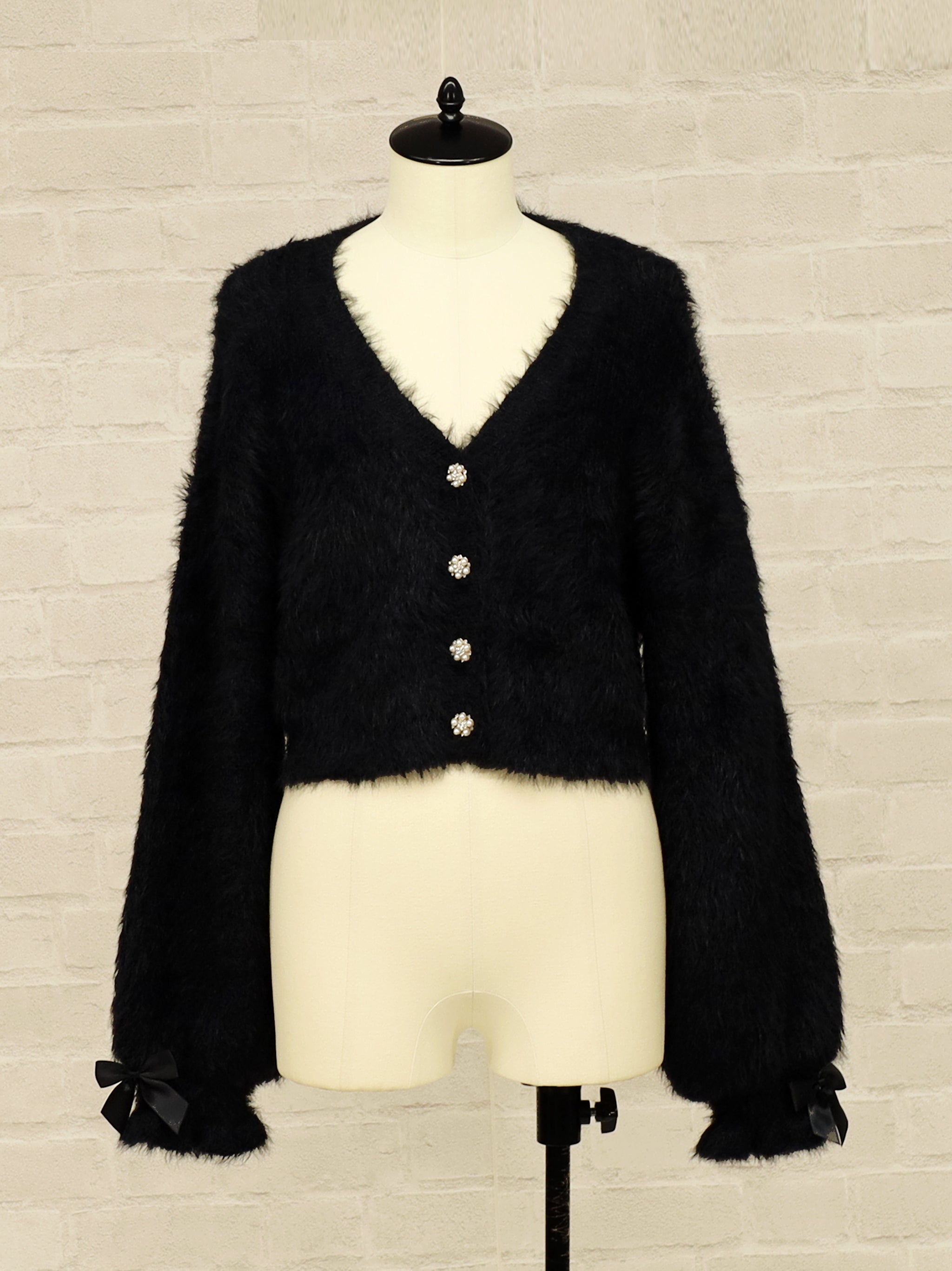 シャギーニット ショートカーディガン ブラック(Black) FREE |Amavel(アマベル)公式サイト