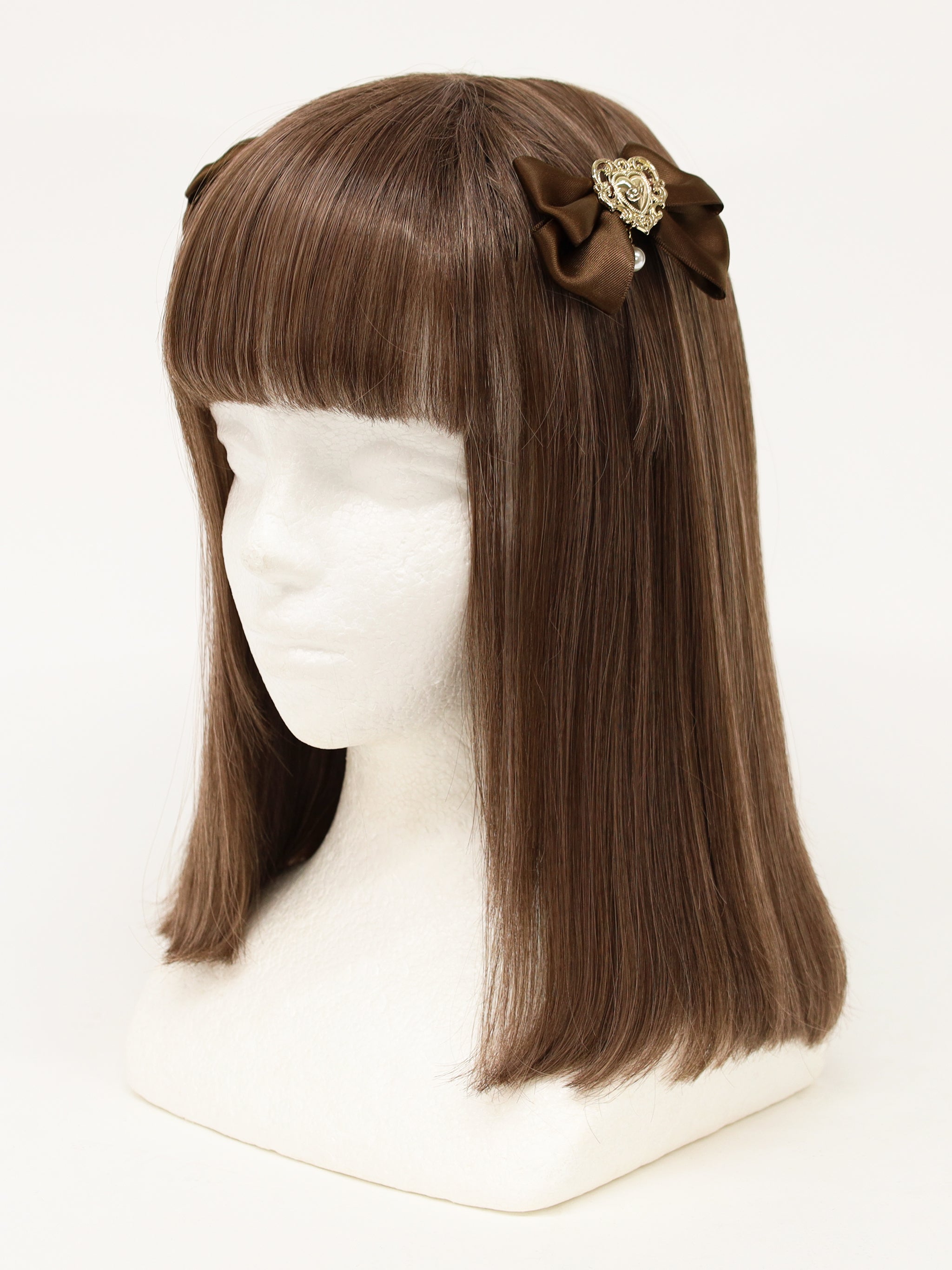 ハートチャーム付ダブルリボンクリップ ブラウン(Brown) FREE |Amavel(アマベル)公式サイト