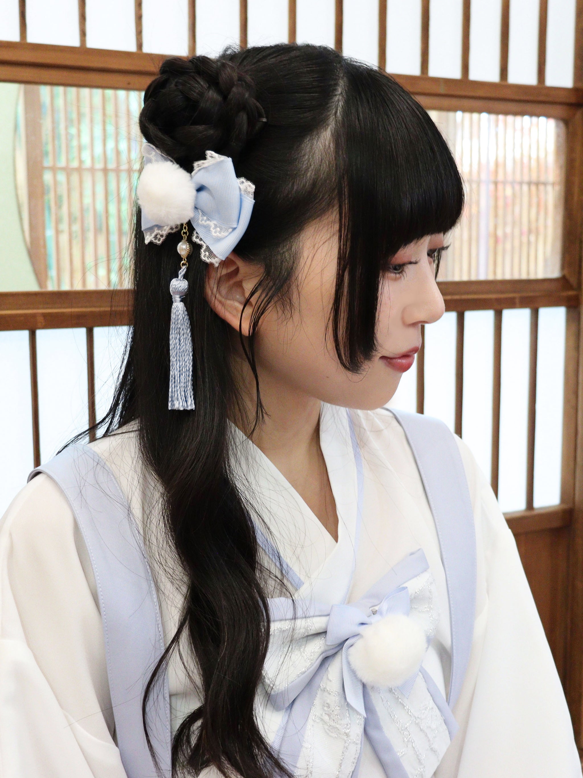 手まり遊びとシマエナガ ダブルリボンクリップ サックス(SaxeBlue) FREE |Amavel(アマベル)公式サイト