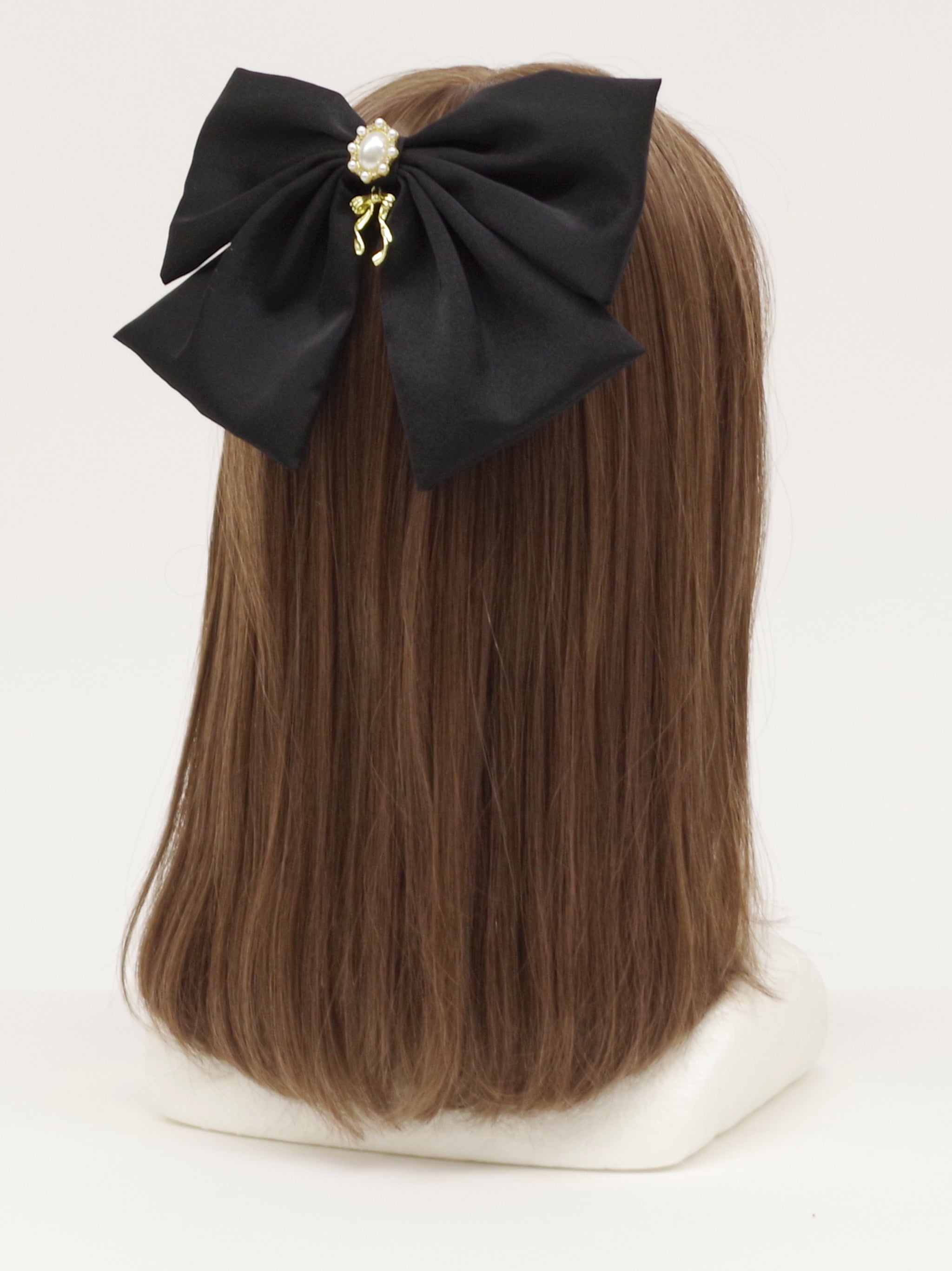パール付ビッグリボンバレッタ ブラック(Black) FREE |Amavel(アマベル)公式サイト