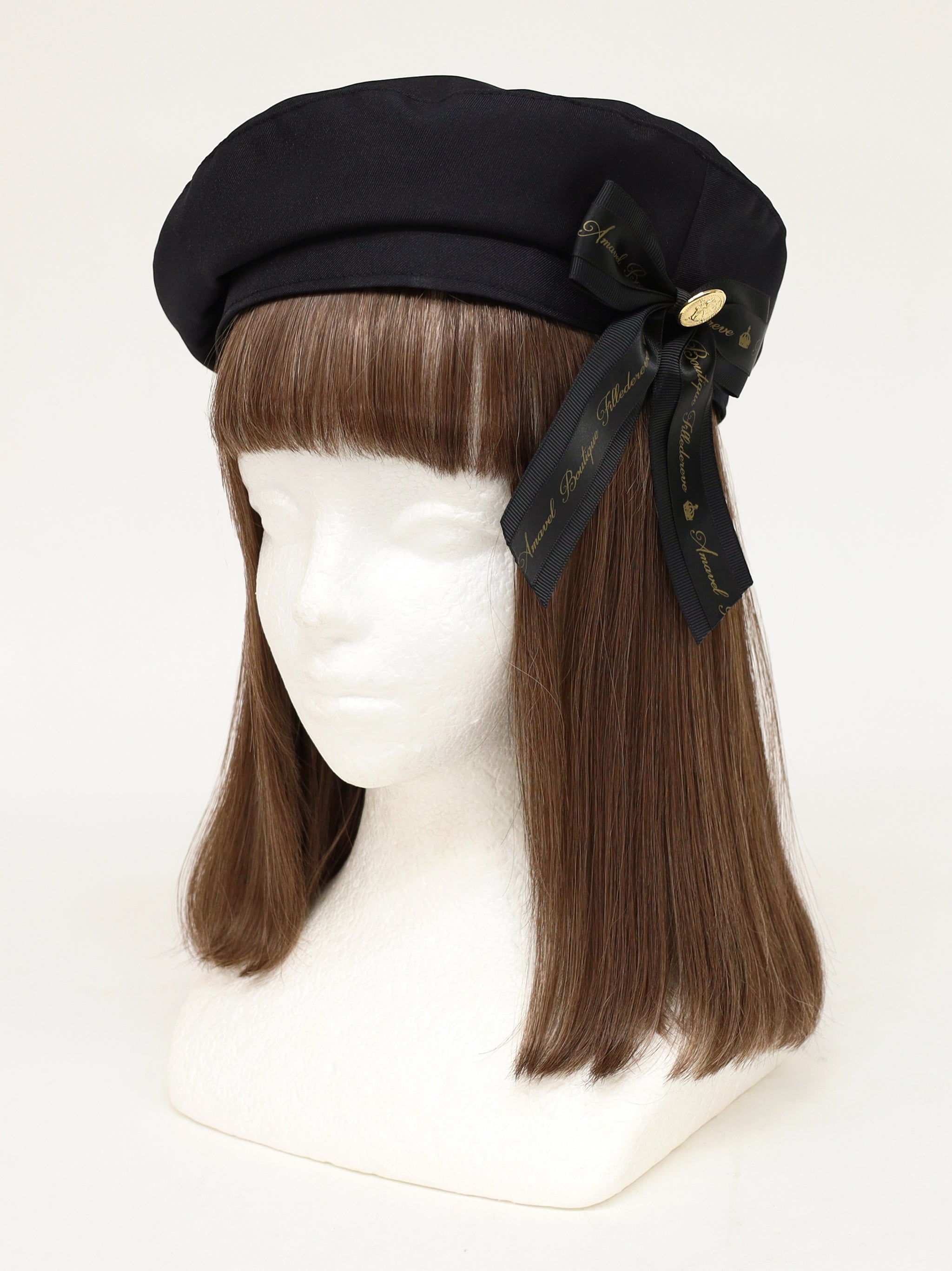 ロゴリボンブローチ付ベレー帽 ブラック(Black) FREE |Amavel(アマベル)公式サイト