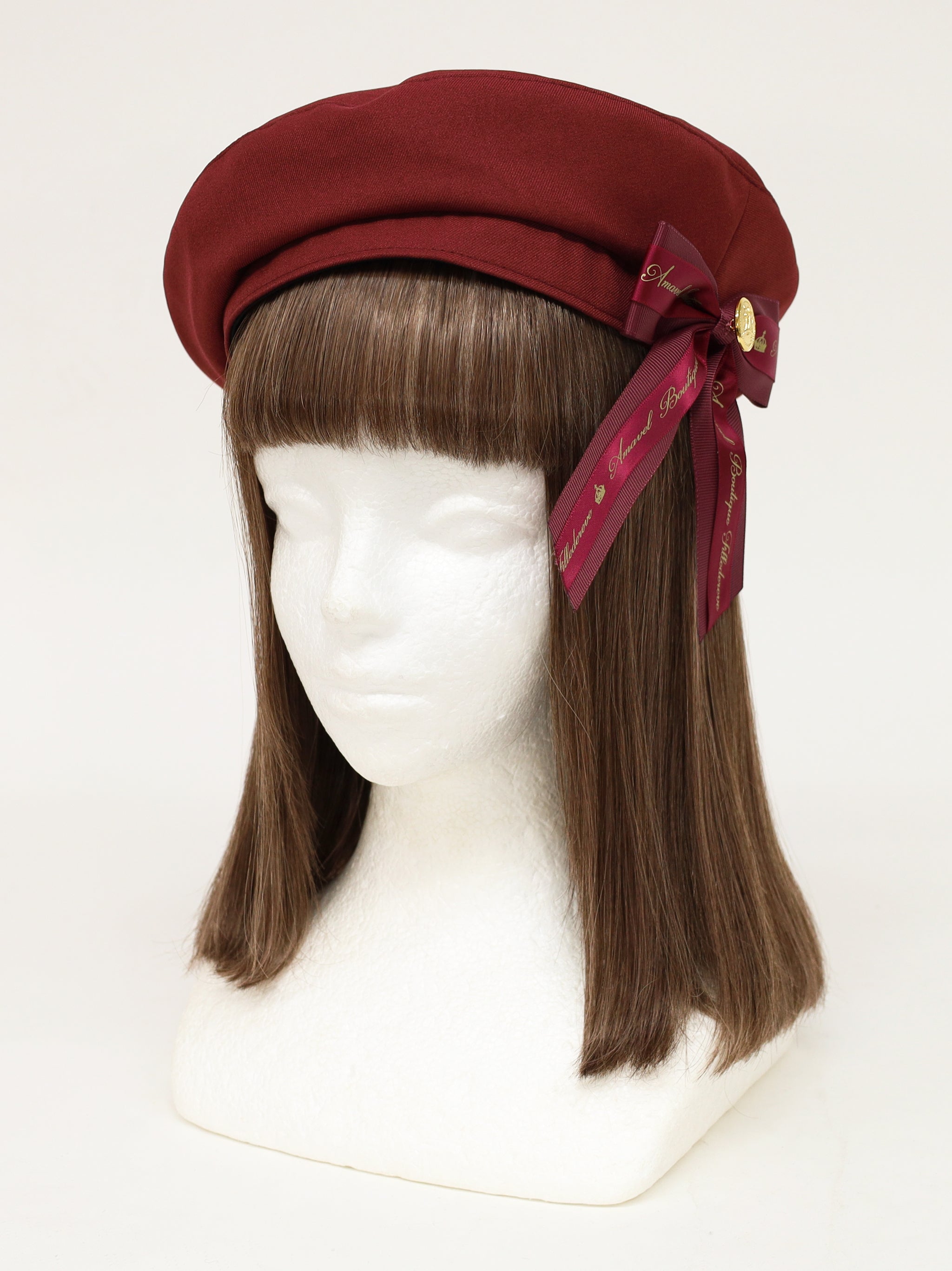 ロゴリボンブローチ付ベレー帽 ボルドー(Bordeaux) FREE |Amavel(アマベル)公式サイト
