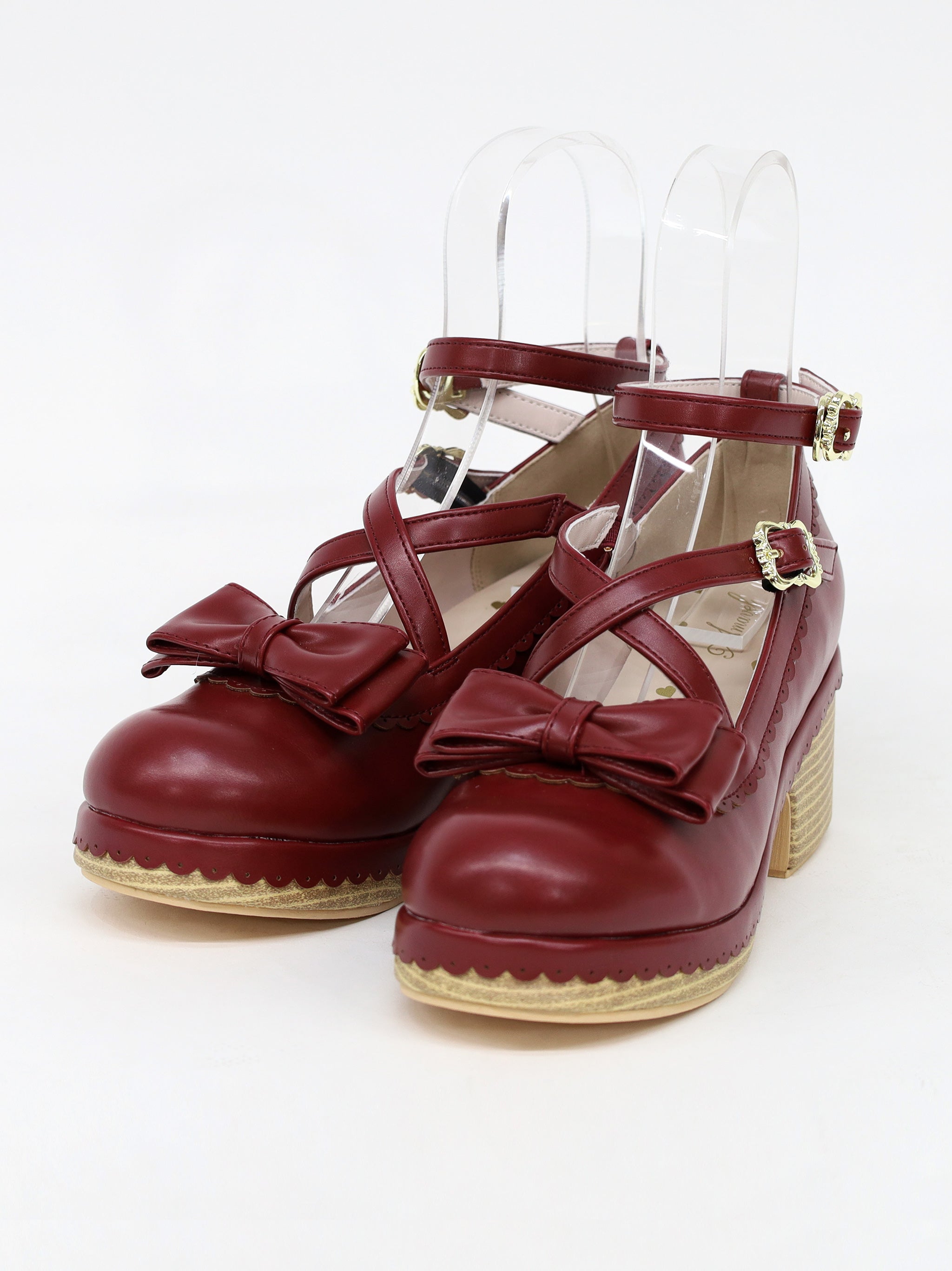 スカラップリボンウッドソールクロスパンプス ボルドー(Bordeaux) |Amavel(アマベル)公式サイト