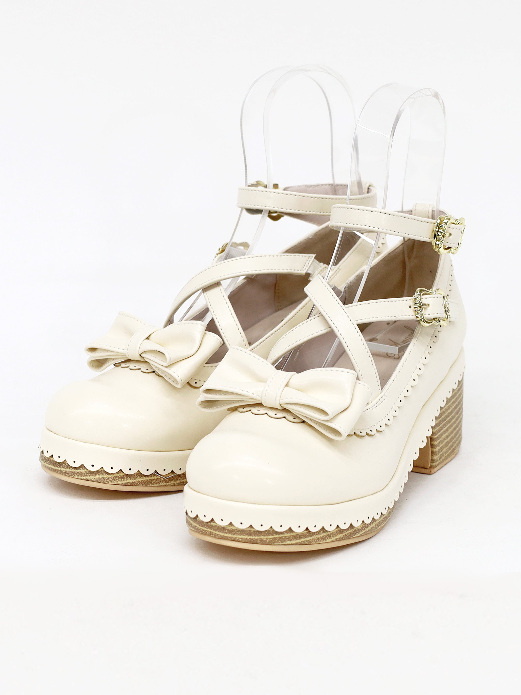 スカラップリボンウッドソールクロスパンプス アイボリー(Ivory) |Amavel(アマベル)公式サイト