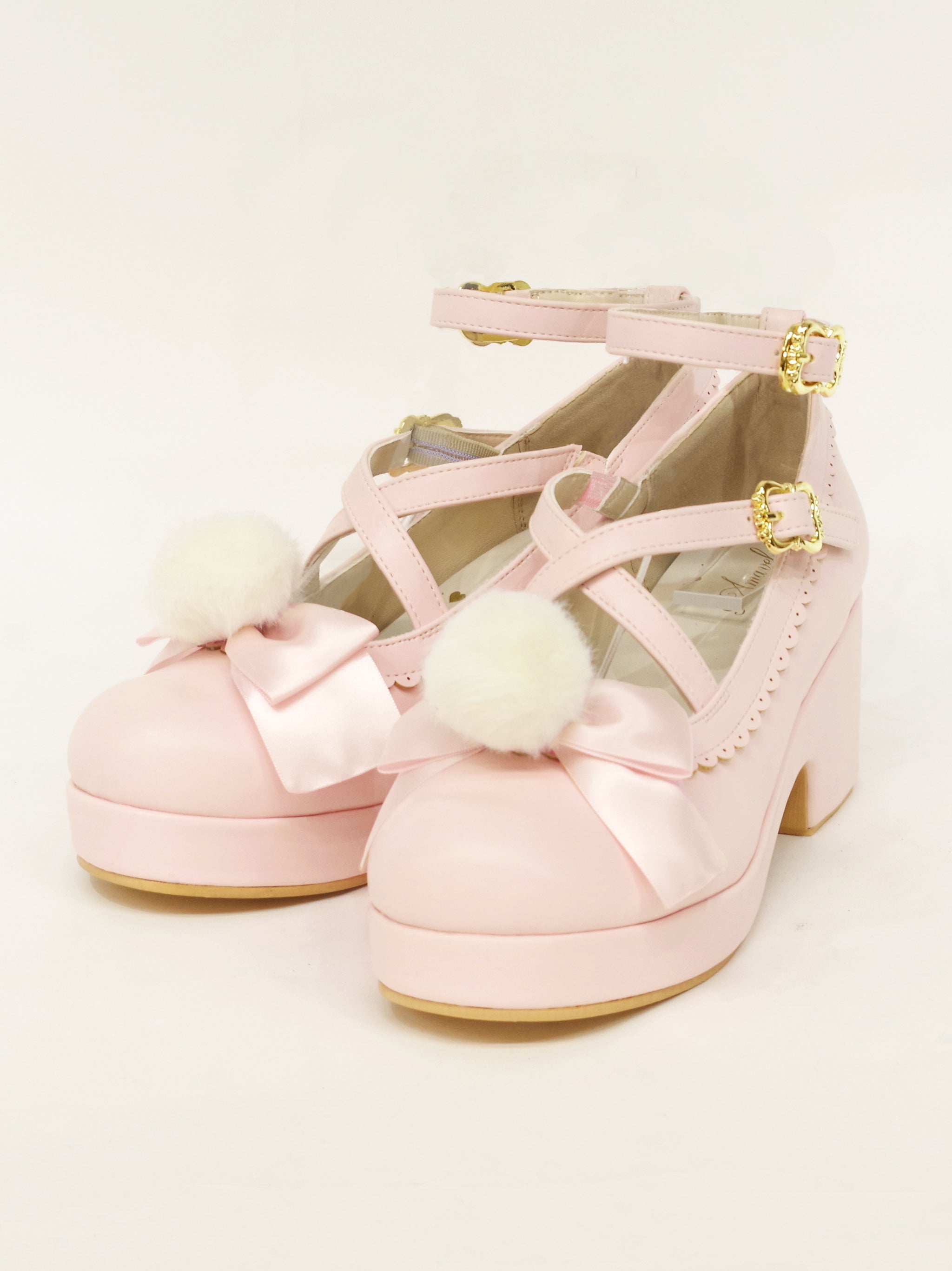 ファーリボン付クロスパンプス ピンク(Pink) |Amavel(アマベル)公式サイト