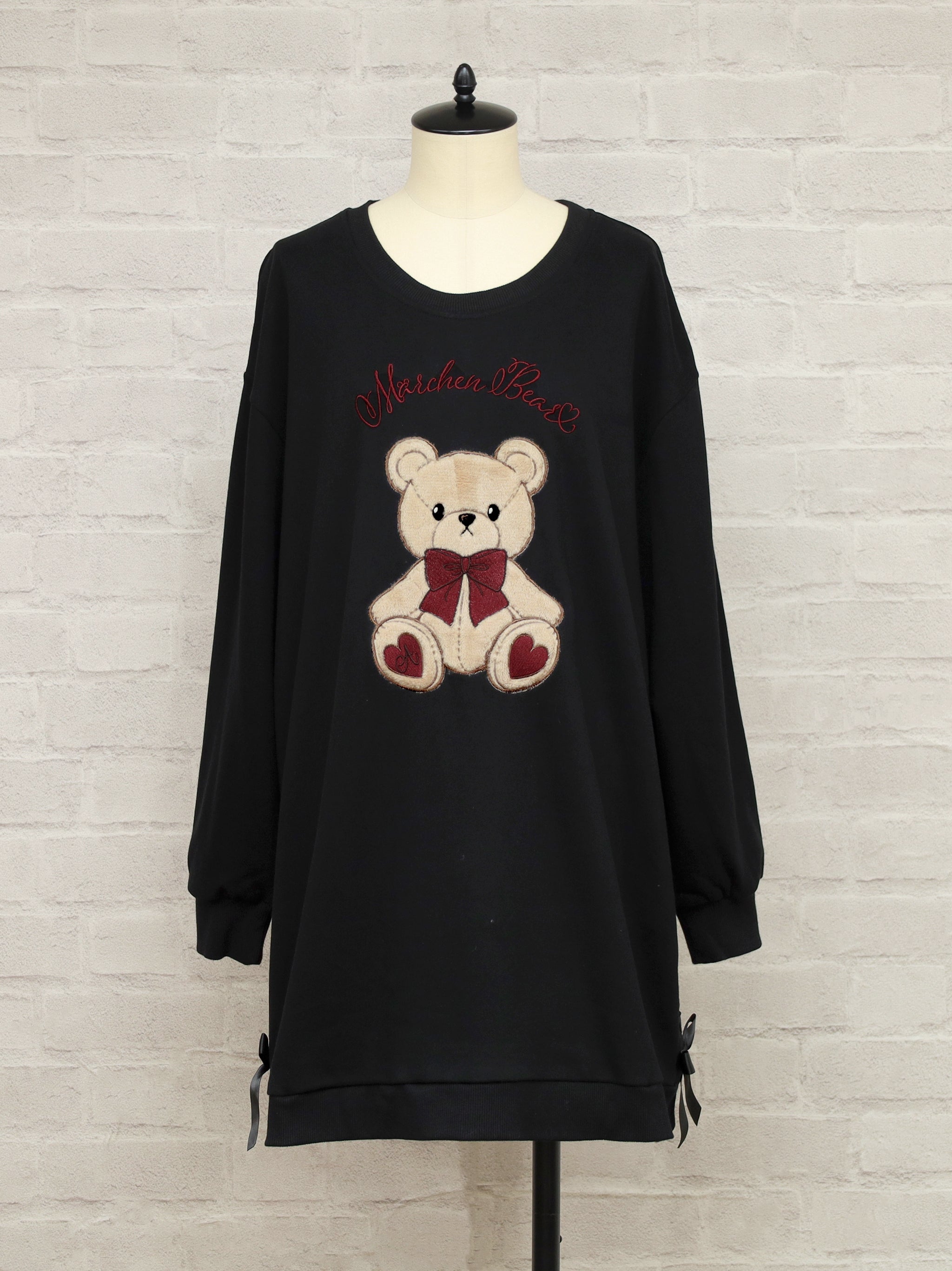 Märchen Bear アップリケ刺繍裏毛ワンピース