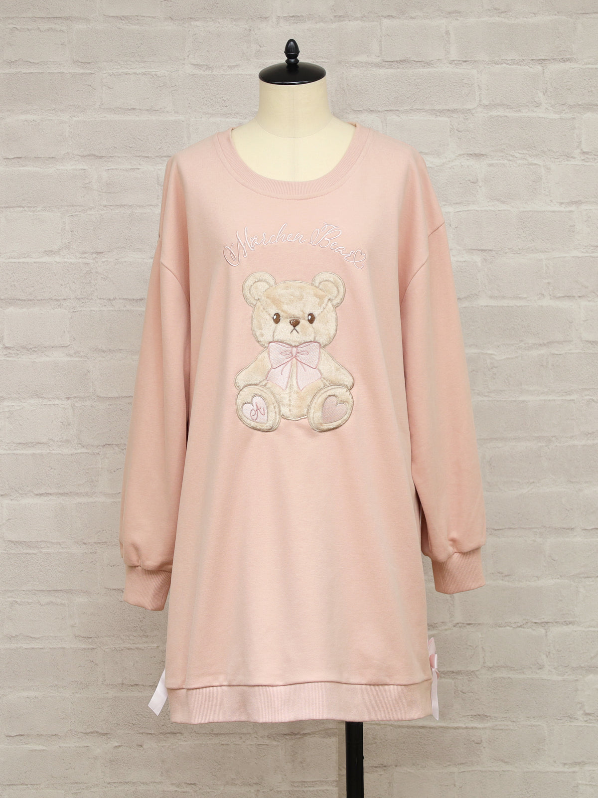 Märchen Bear アップリケ刺繍裏毛ワンピース