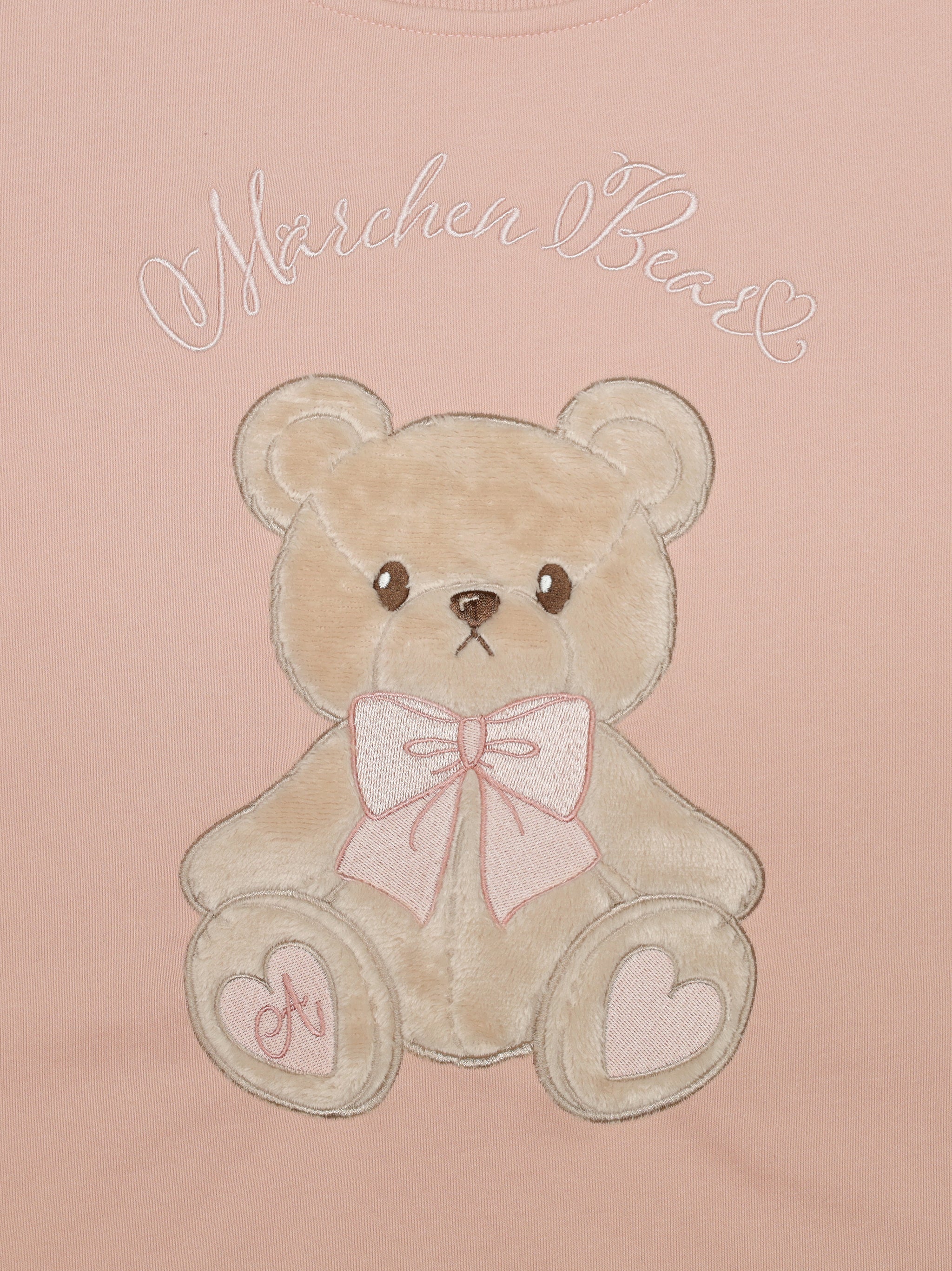 Märchen Bear アップリケ刺繍裏毛ワンピース