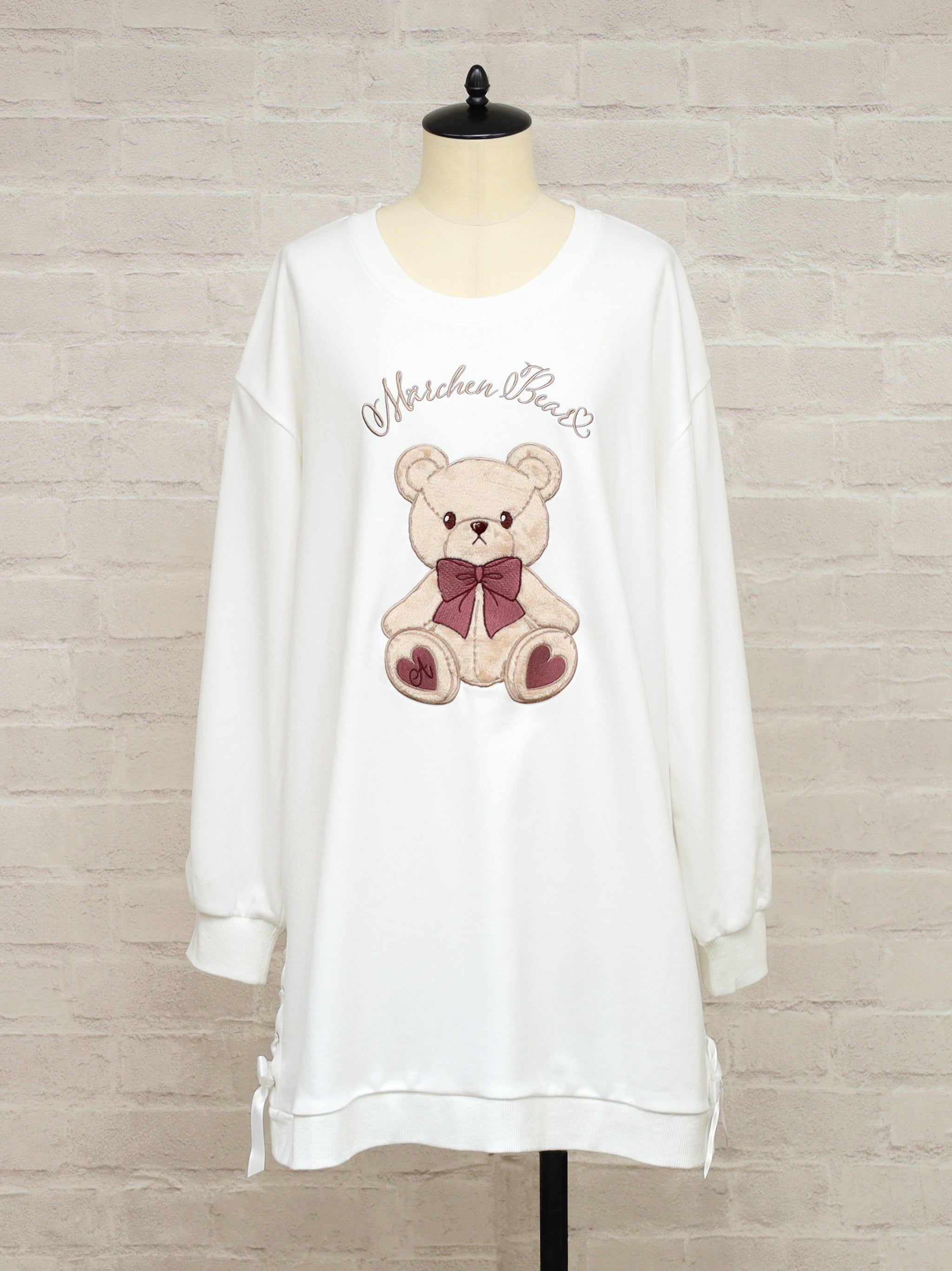 Märchen Bear アップリケ刺繍裏毛ワンピース