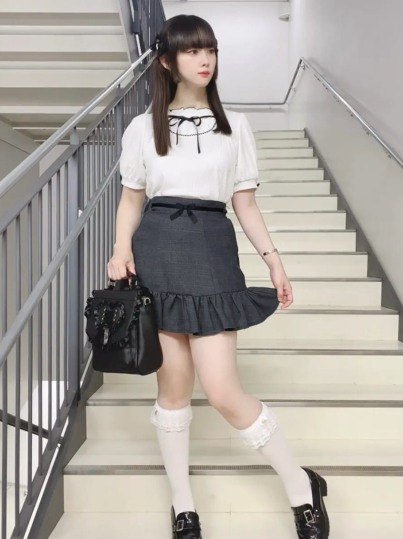 バックリボンツイードミニスカート
