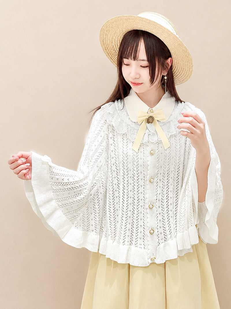 ロマンティックレースすかし編みニットポンチョ