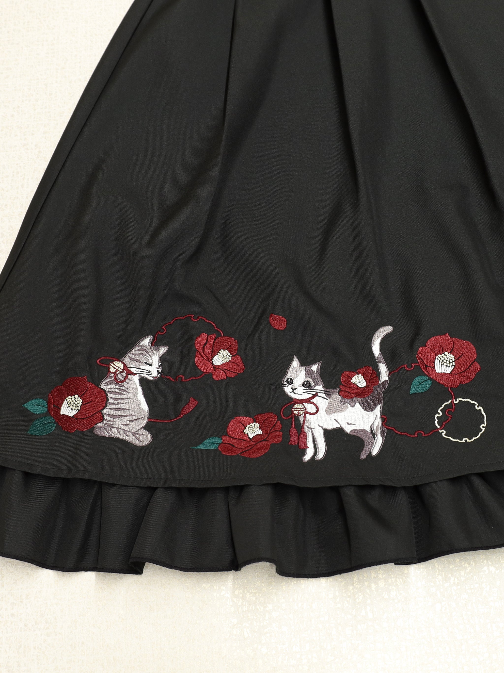 ◆受注生産アイテム◆椿と猫の手まり唄和風スカート
