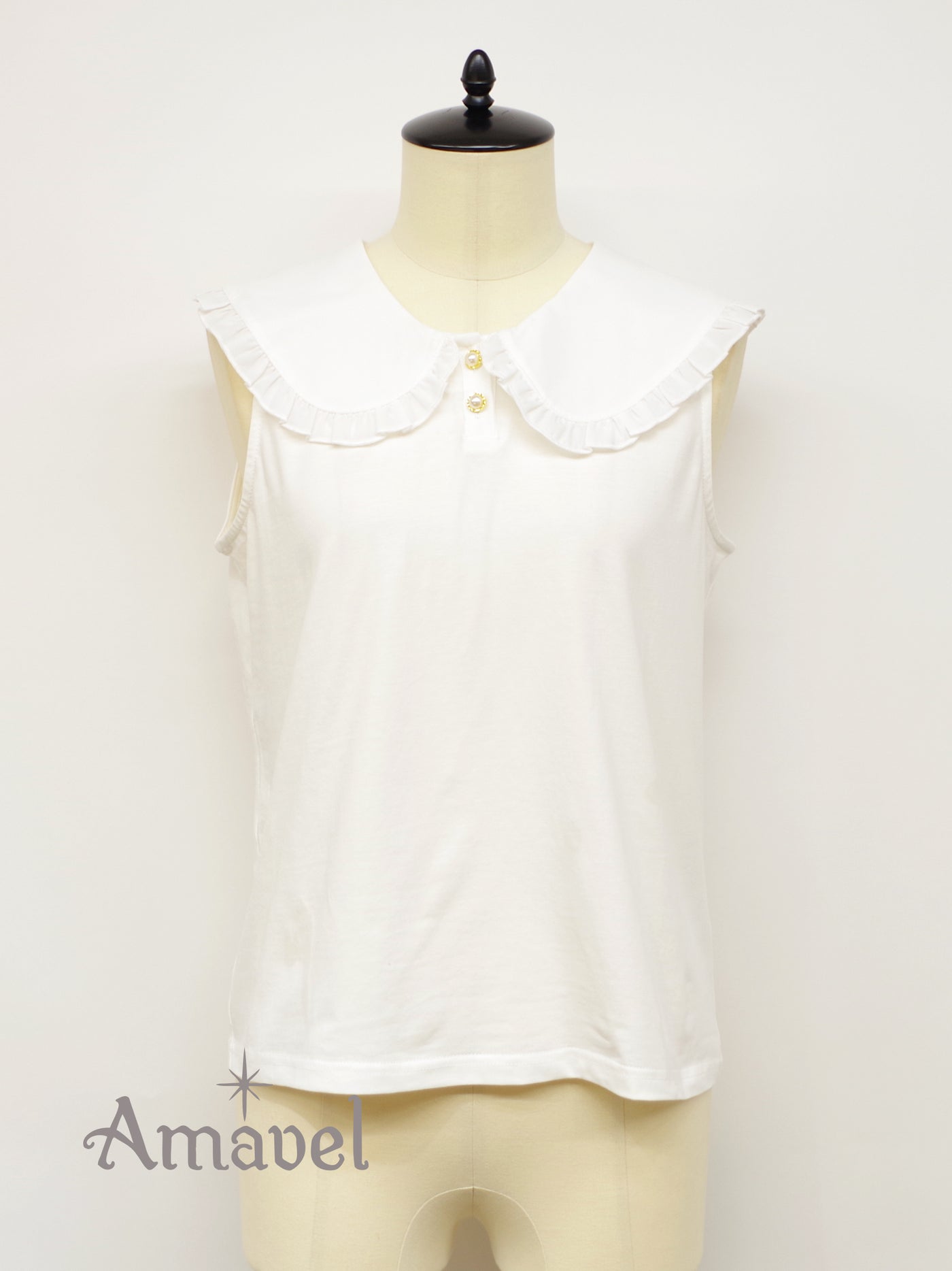 Frill flat collar sleeveless cut and sew