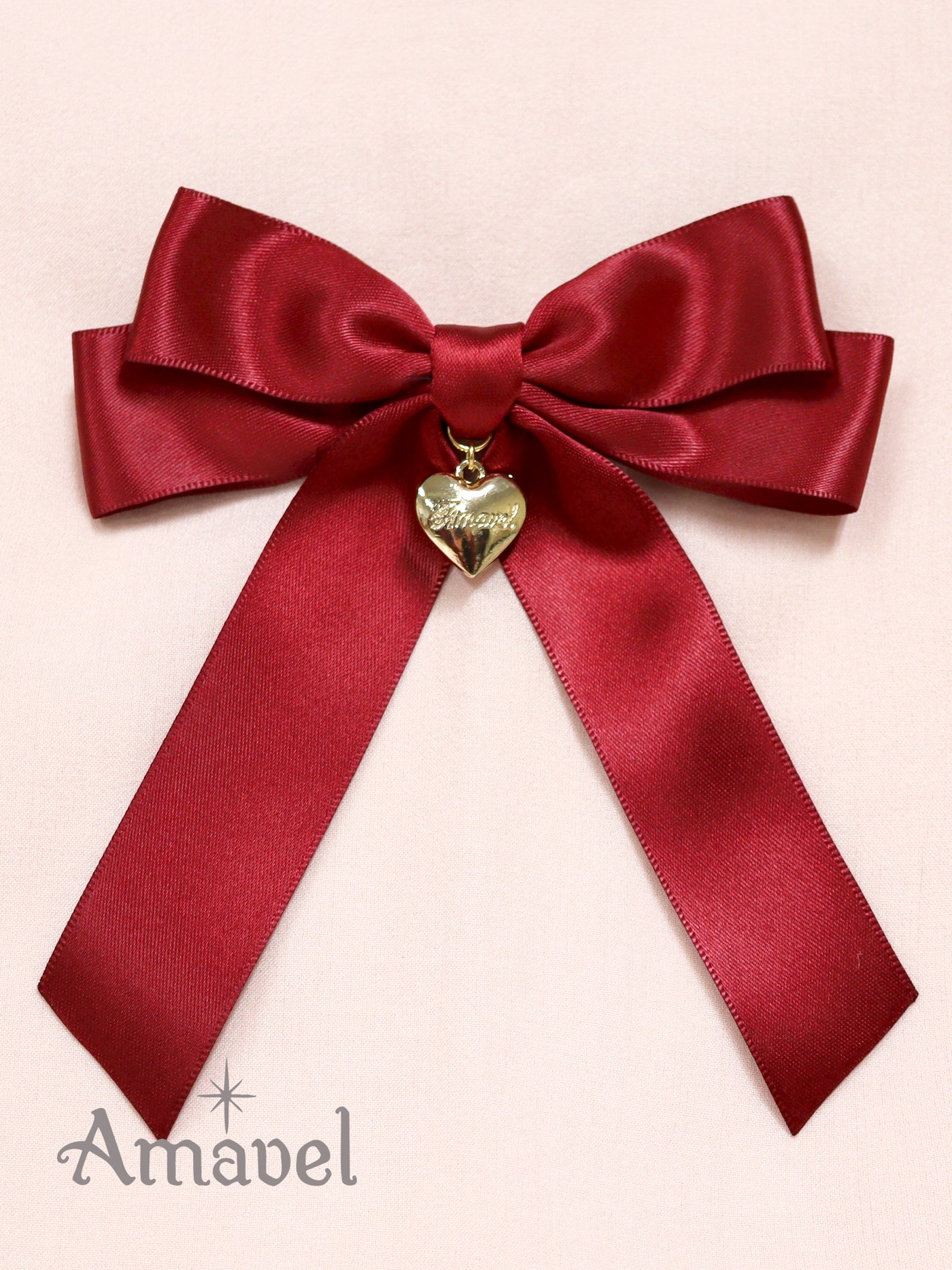 Satin ribbon brooch with heart charm