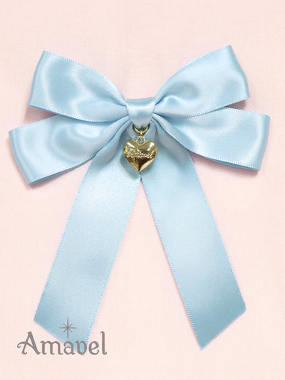 Satin ribbon brooch with heart charm