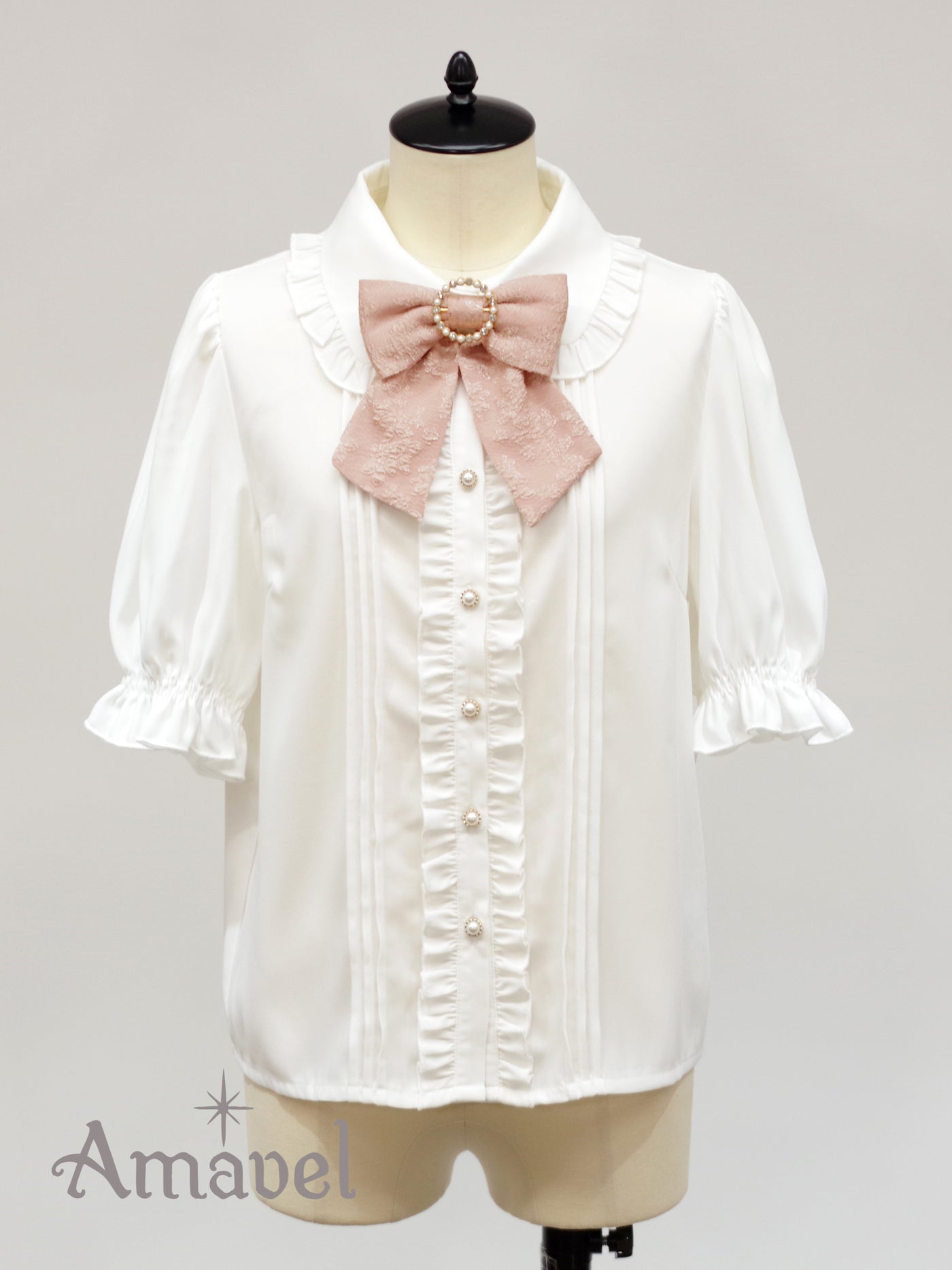 ビジューバックル付ジャガードリボンブラウス （8940227723495  