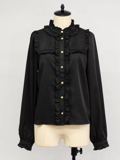 ヨーク切替スタンドフリル長袖ブラウス ブラック（Black） FREE ｜Amavel（アマベル）公式サイト