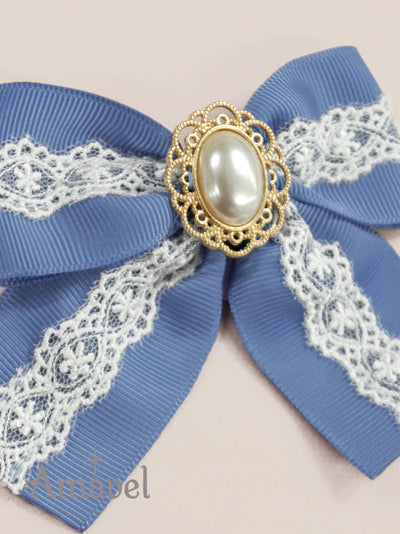 Lace double ribbon clip with pearls
