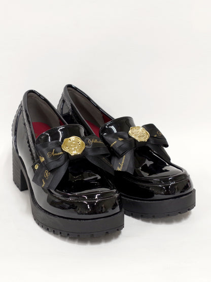 メッセージリボン付ローファーパンプス ブラックエナメル（Black Enamel） ｜Amavel（アマベル）公式サイト