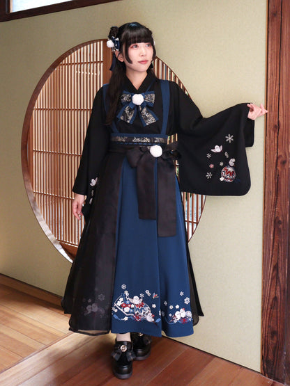 手まり遊びとシマエナガ 和風スカート ネイビー（Navy） FREE ｜Amavel（アマベル）公式サイト