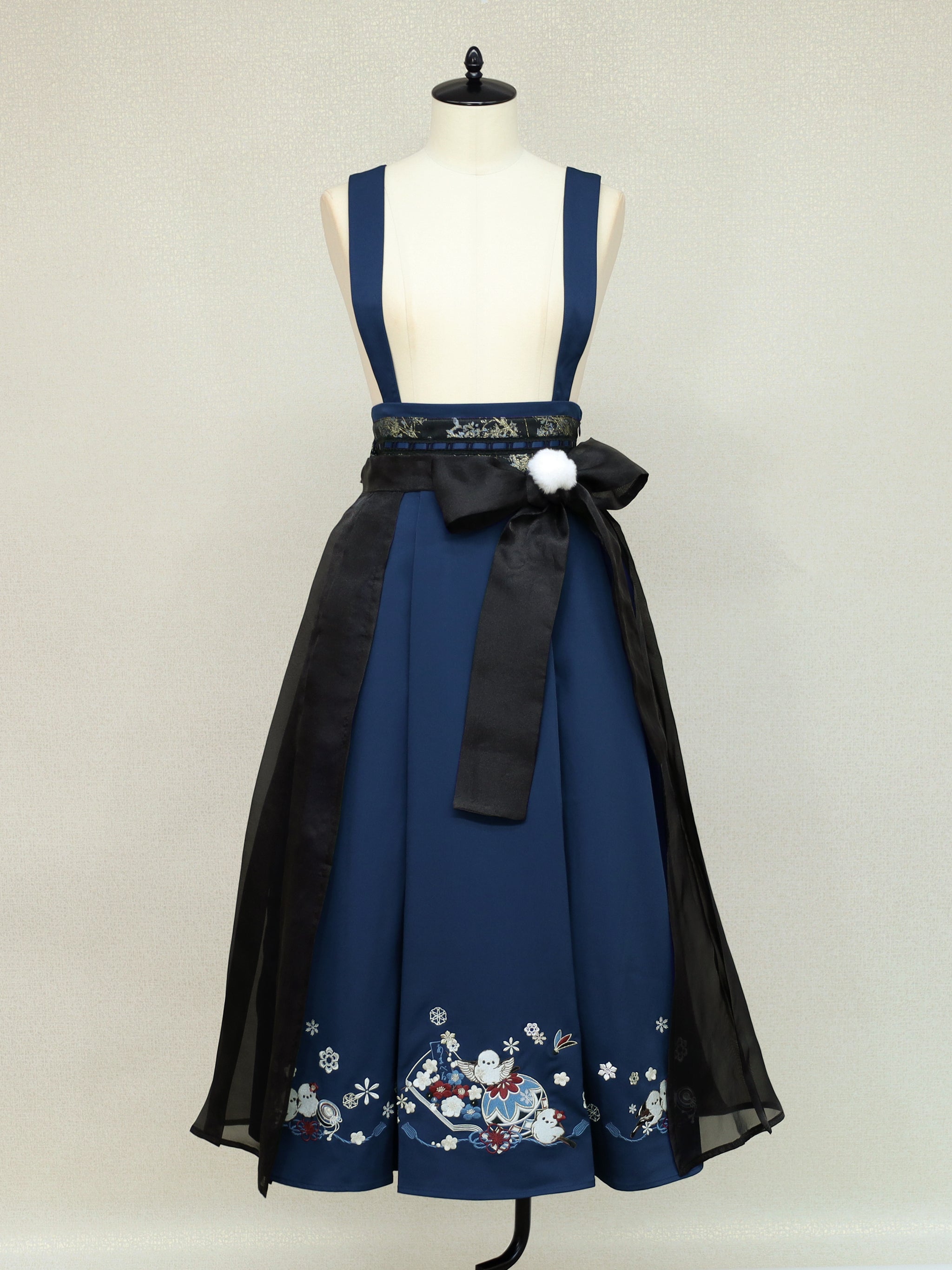 Amavel 花札あそびの和風ロングスカート ／ネイビー Amavel 花札あそびの和風ロングスカート ／ネイビー