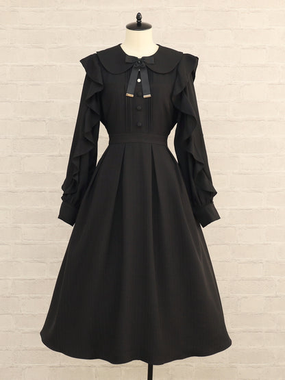 【メンバーズセール対象】Ruffle Elegance ミドル丈ワンピース ブラック（Black） FREE ｜Amavel（アマベル）公式サイト