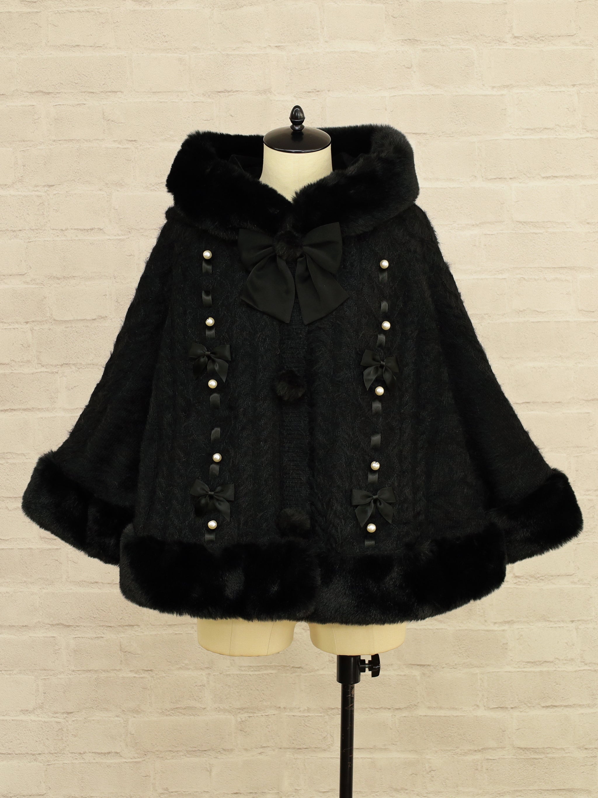 ♡Amavel ハートケーブルニットファーポンチョ♡ ハートケーブル編み