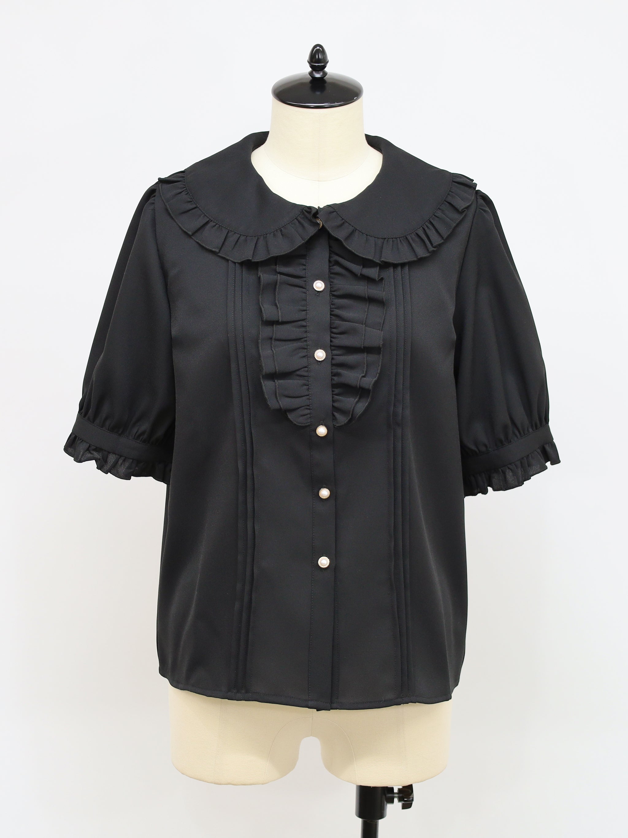 AD2017 archive 丸襟袖フリルブラウス 黒 ダブルフリル丸襟長袖ブラウス – Amavel（アマベル）公式サイト