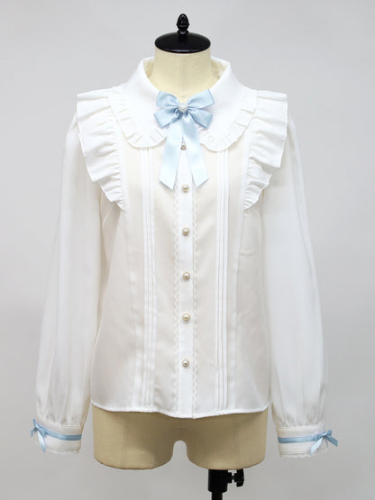 ハートビジューリボンブラウス サックス（SaxeBlue） FREE ｜Amavel（アマベル）公式サイト