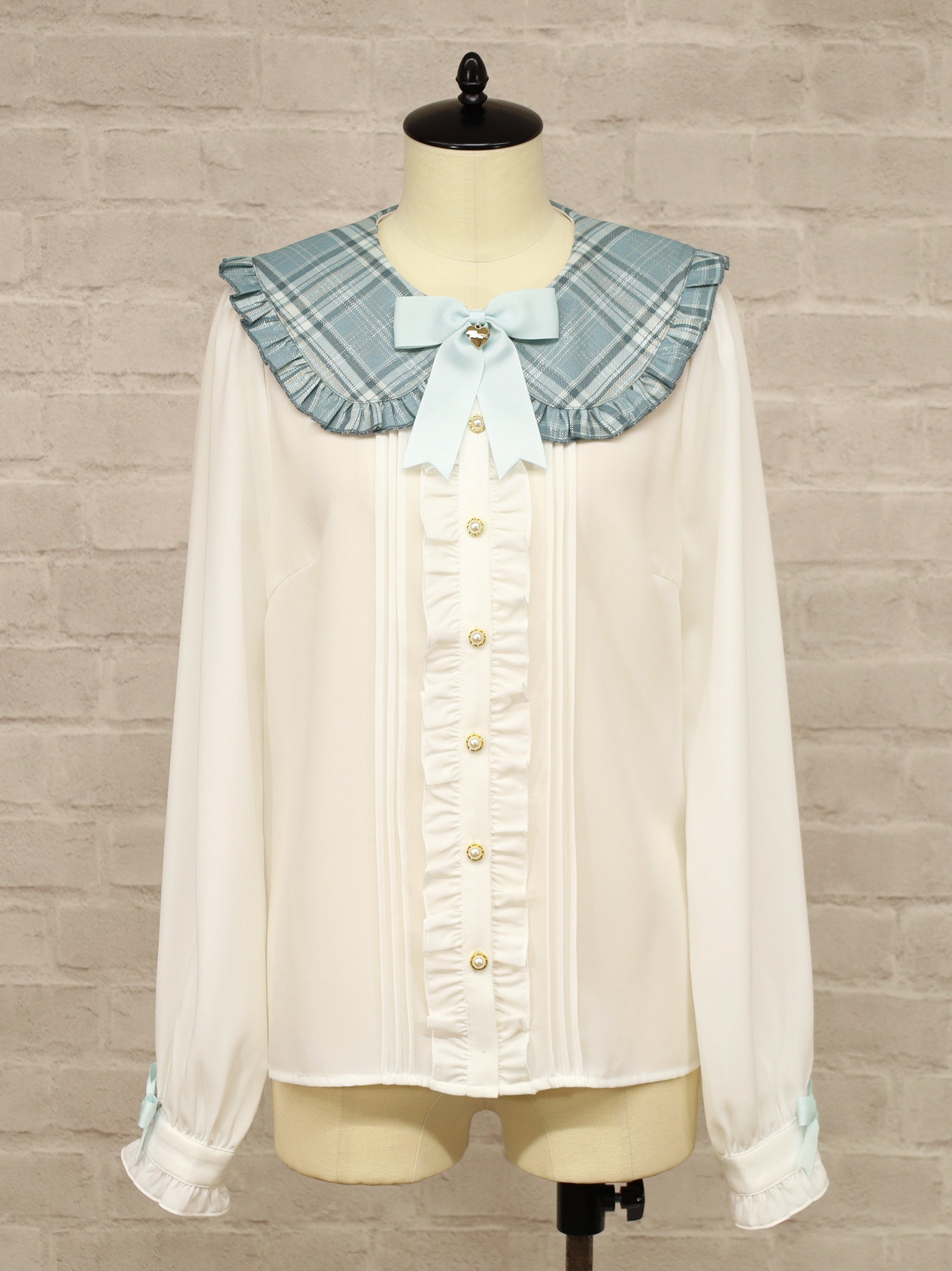 Plaid Collar リボンブラウス ブルー（Blue） FREE ｜Amavel（アマベル）公式サイト