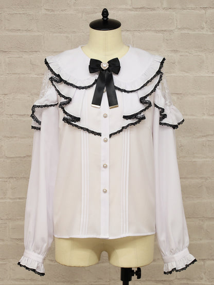 【メンバーズセール対象】バイカラーレースラッフルブラウス オフホワイト（Off White） FREE ｜Amavel（アマベル）公式サイト