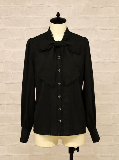 【メンバーズセール対象】レーストリミングボウタイブラウス ブラック（Black） FREE ｜Amavel（アマベル）公式サイト