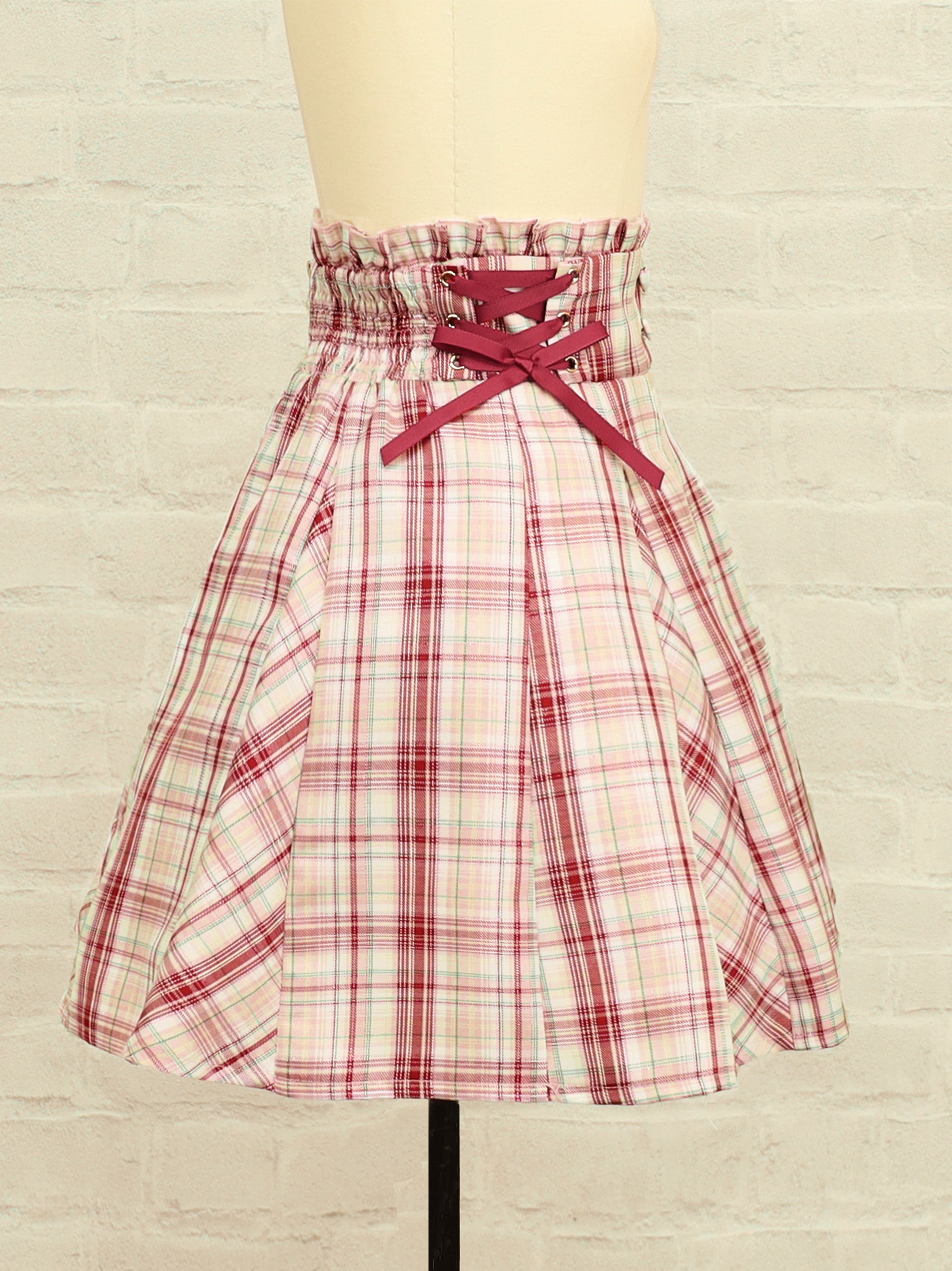 サイドレースアップはぎフレアチェックスカート – Amavel（アマベル