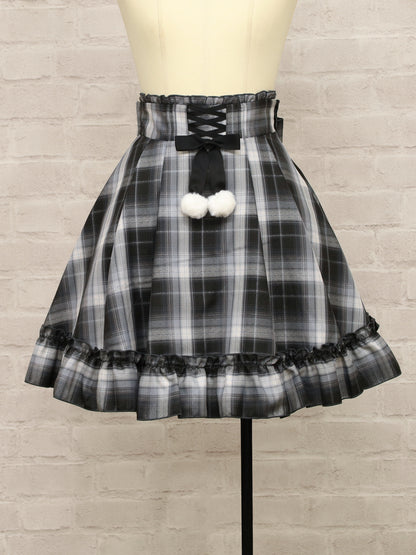 ファーポン付チェックフリルスカート ブラック（Black） FREE ｜Amavel（アマベル）公式サイト