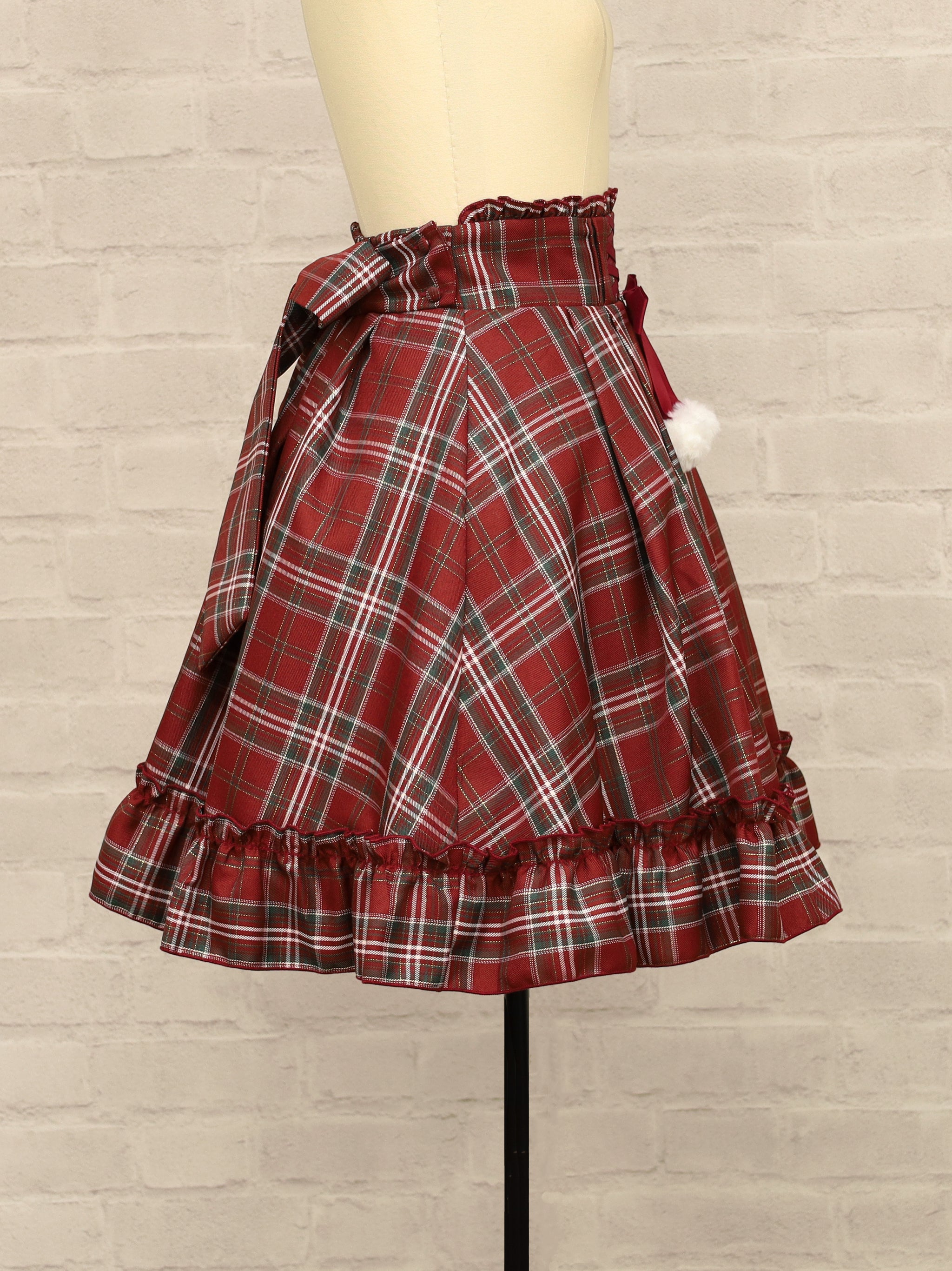 ファーポン付チェックフリルスカート ｜Amavel（アマベル）公式サイト