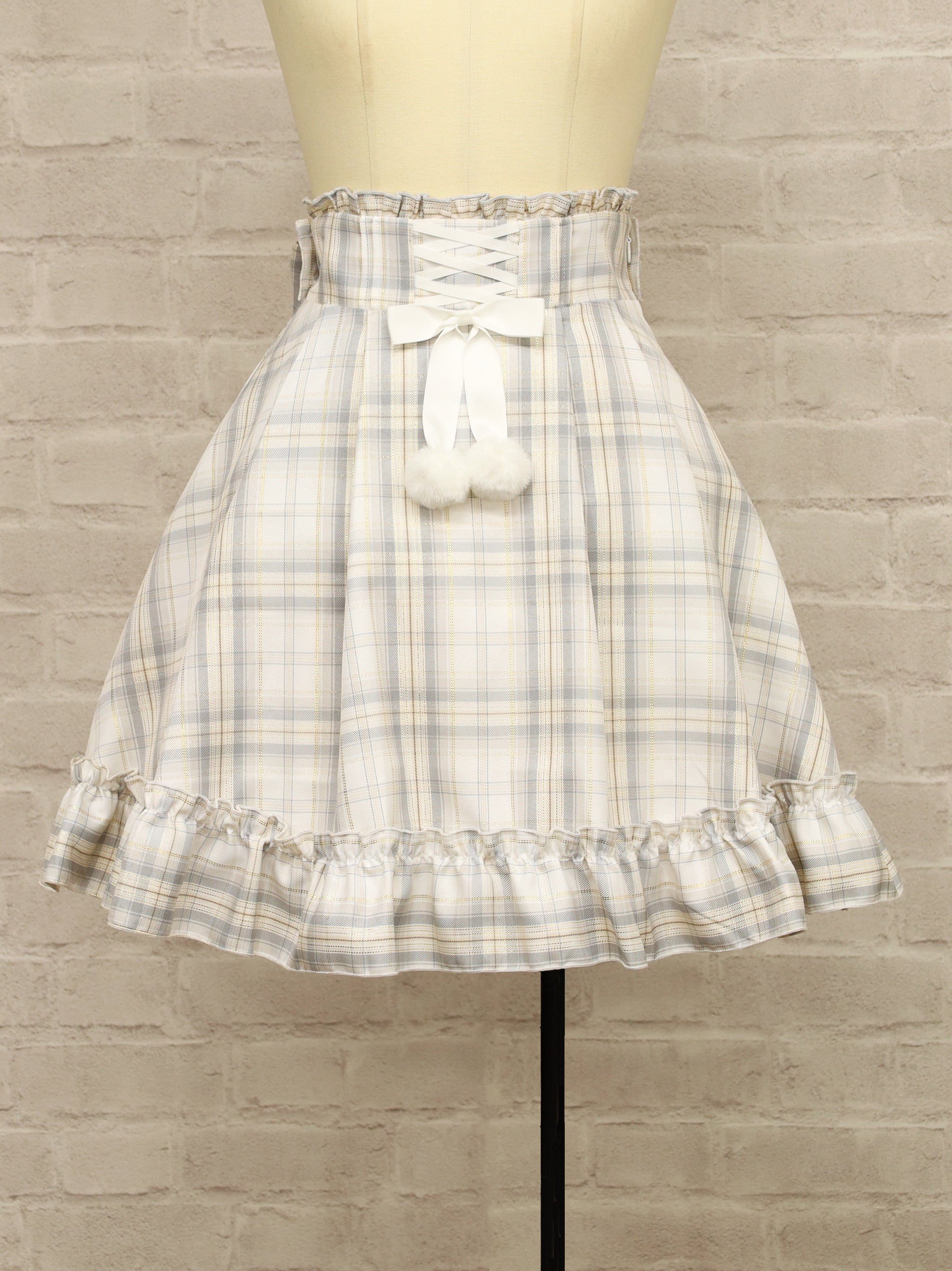 Checkered ruffle skirt with fur pompom – Amavel（アマベル）公式サイト