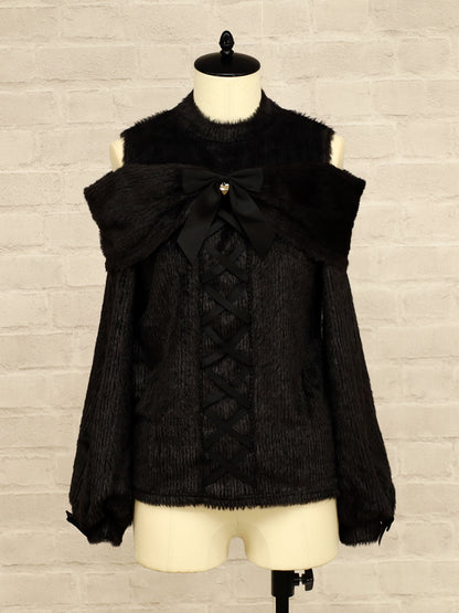 オープンショルダーリボンニットトップス ｜Amavel（アマベル）公式サイト