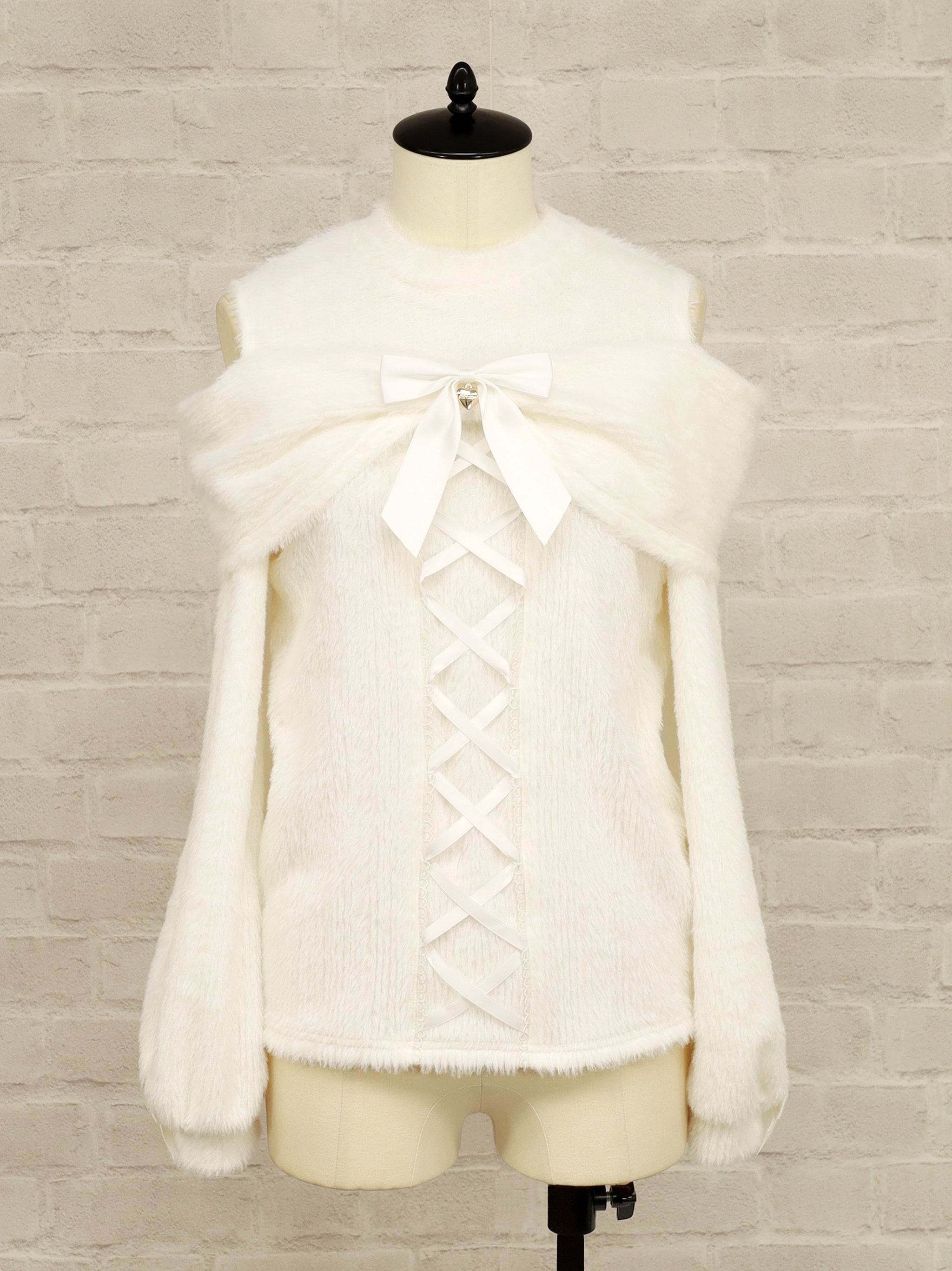 オープンショルダーリボンニットトップス アイボリー（Ivory） FREE ｜Amavel（アマベル）公式サイト